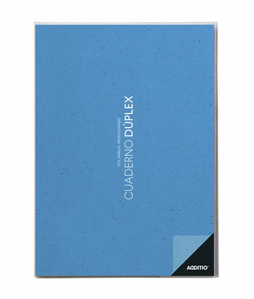ADDITIO - Cuaderno Dúplex para el profesorado | Evaluación continua | Seguimiento del alumnado | Registro de asistencia por meses | Tamaño A4 | Español | Azul