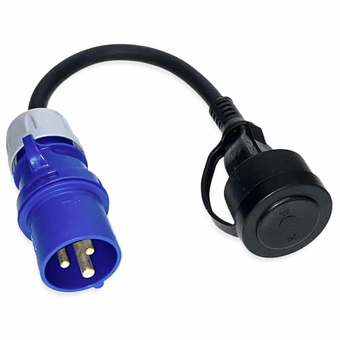 Juego de Cables adaptadores CEE para Camping con Caja Protectora 0,3 m, para Camping, Barco, Caravana, Autocaravana, Cable H07RN-F 3 x 2,5 mm² 230V 16A IP44, Adaptador Camping Proteccion