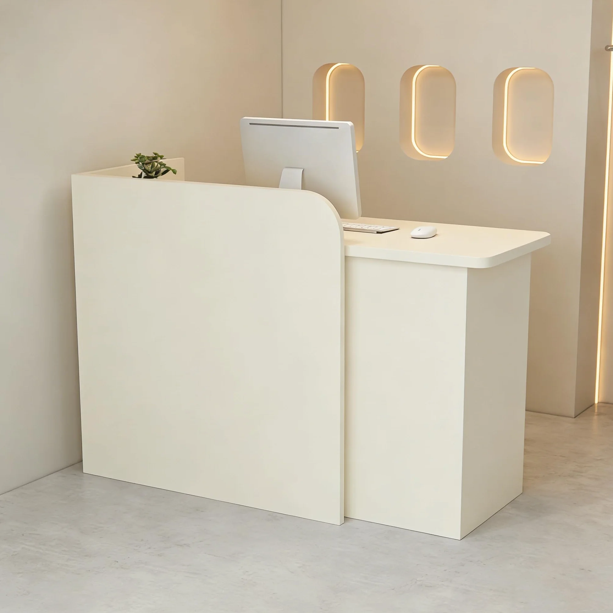 Mostrador De Recepción De Madera Moderno Con Cajones Estante Abierto Tira Luces Led Para Oficinas Tiendas