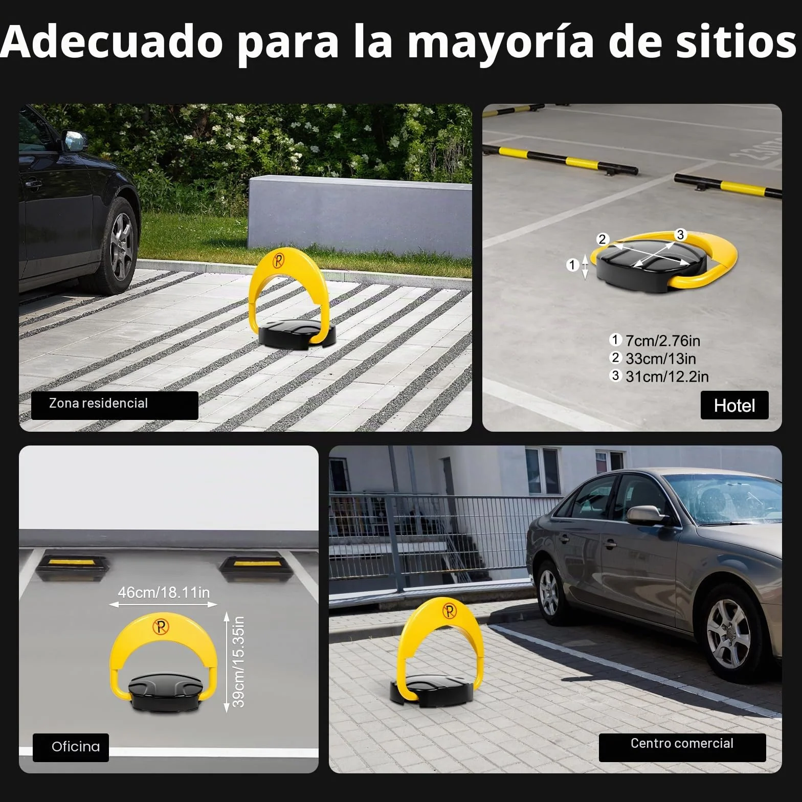 Cepo Para Plaza de Garaje con 2 Mandos a Distancia y Tira Reflectante, Plegable Barrera de Aparcamiento, Poste de Estacionamiento Teledirigido, Cierre de Aparcamiento, Anticolisión