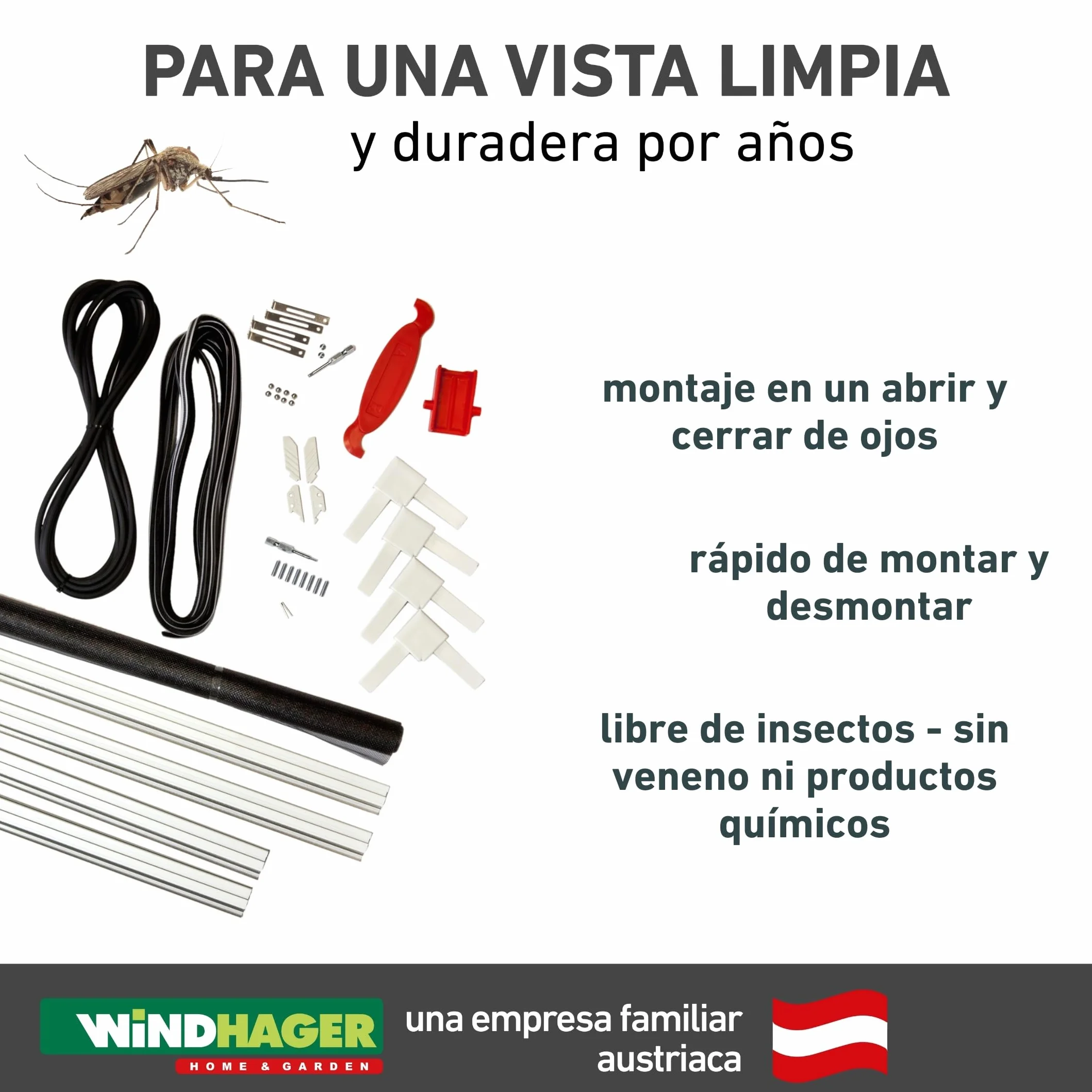 Windhager Mosquitera Marco Tensor Expert, mosquitera Marco de Aluminio para Ventanas 140 x 150 cm, Blanco, 04338