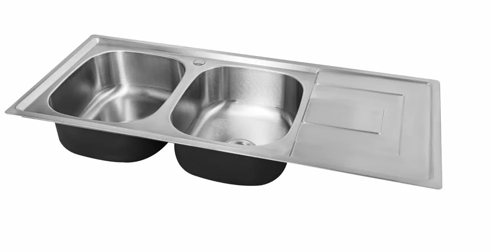 116 x 50 Fregadero de Cocina Empotrable, Acero Inoxidable 304 con Grosor 0,8 mm, Cuadrado 2 Cuencos (Estante Derecho)