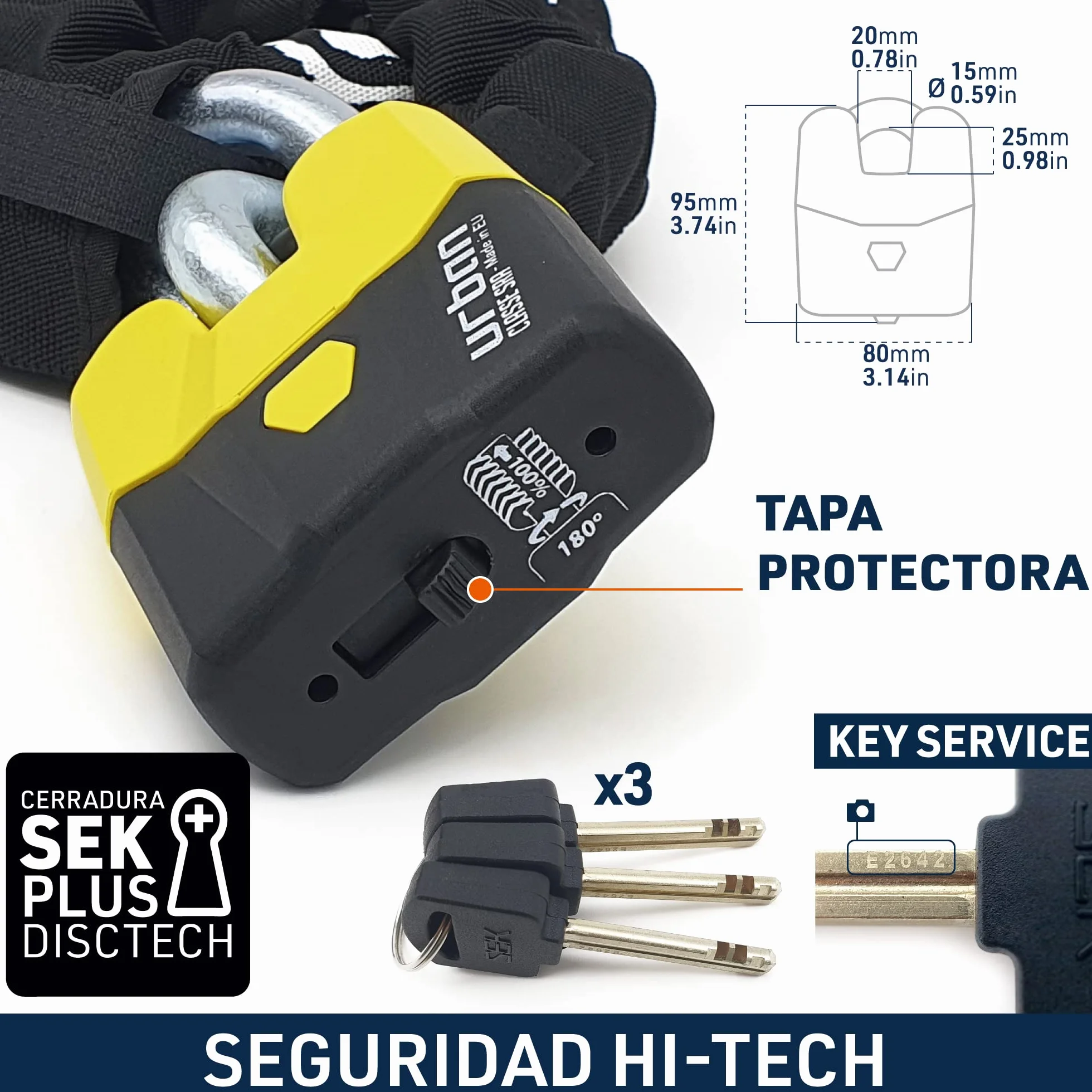 URBAN U8K100 Candado Moto Cadena Antirrobo, Homologación SRA Alta Seguridad, Acero Endurecido ø15, Doble Cierre, Cerradura Anti-Ganzua Anti-Taladro, 100cm para Anclaje Garaje Moto Bicicleta Eléctrica