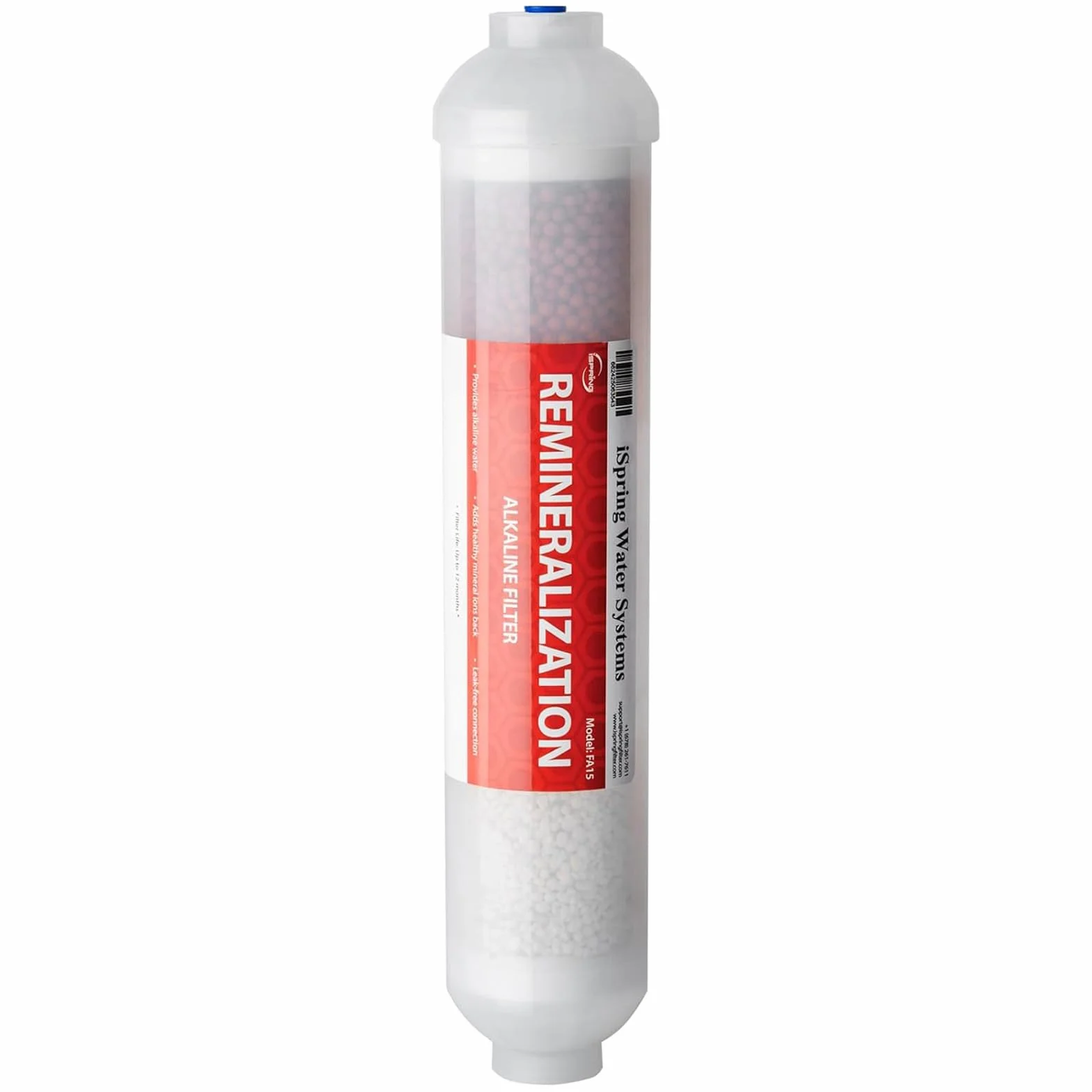 iSpring FA15 Cartucho de Filtro de Agua Alcalina para de Ósmosis Inversa Reemplazo o Complemento de Conexión Rápida en Línea de 3 Capas de 10 Pulgadas, Equilibrio de pH y Restauración de Minerales