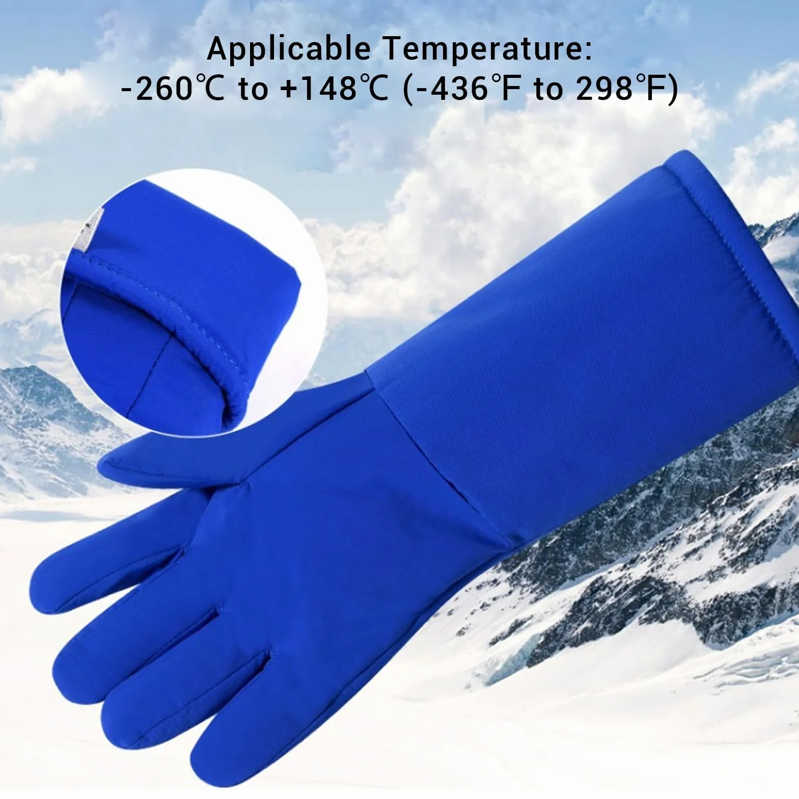 Guantes de nitrógeno líquido LN2 de 4 capas, temperatura extremadamente baja (-260 ℃), guantes anticongelantes de 48 cm para almacenamiento en frío con hielo seco, 2 unidades