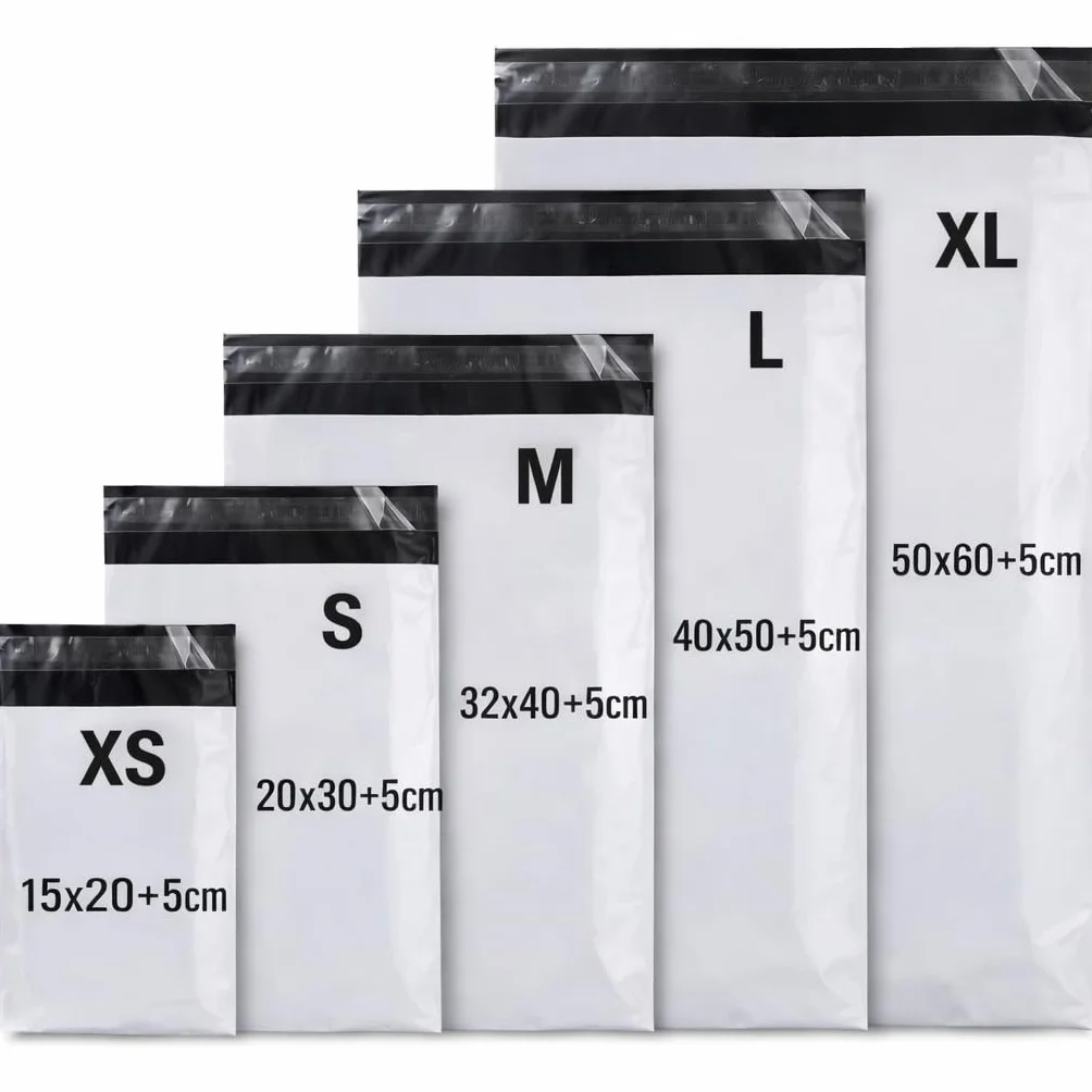 Bolsas para Envíos Autoadhesivos 32x40+5cm 100 Unidades Blancas Impermeables Plástico Reciclado