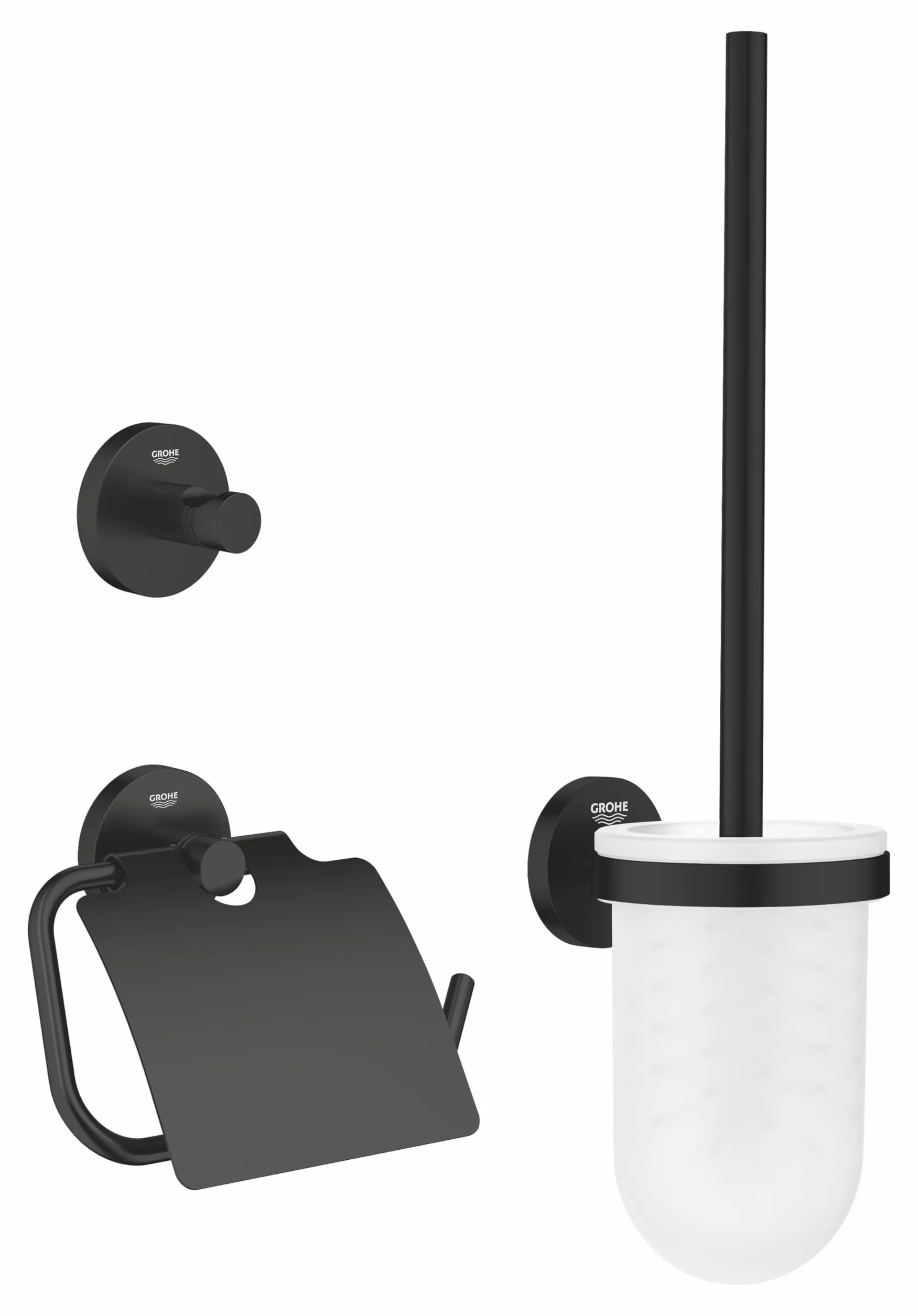 GROHE Start Quickfix - Conjunto de accesorios de baño 3 en 1 (Escobillera de pared, colgador y portarrollos), Negro Mate 412042430