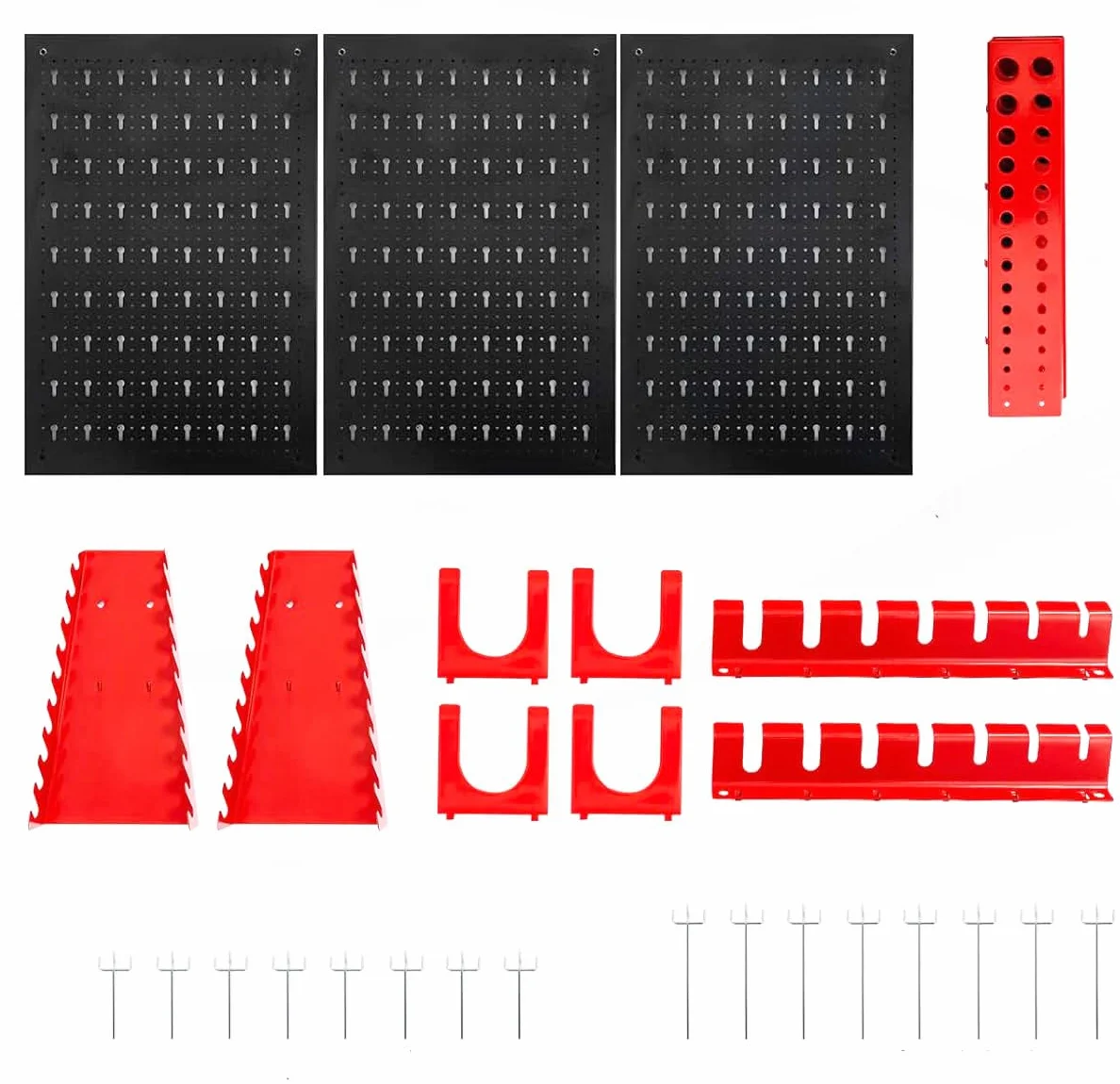 Panel para Herramientas de Metal 1200 x 600 mm con accesorios para colgar herramientas, 28 piezas Organizador de herramientas y soporte de pared multiusos Panel perforado