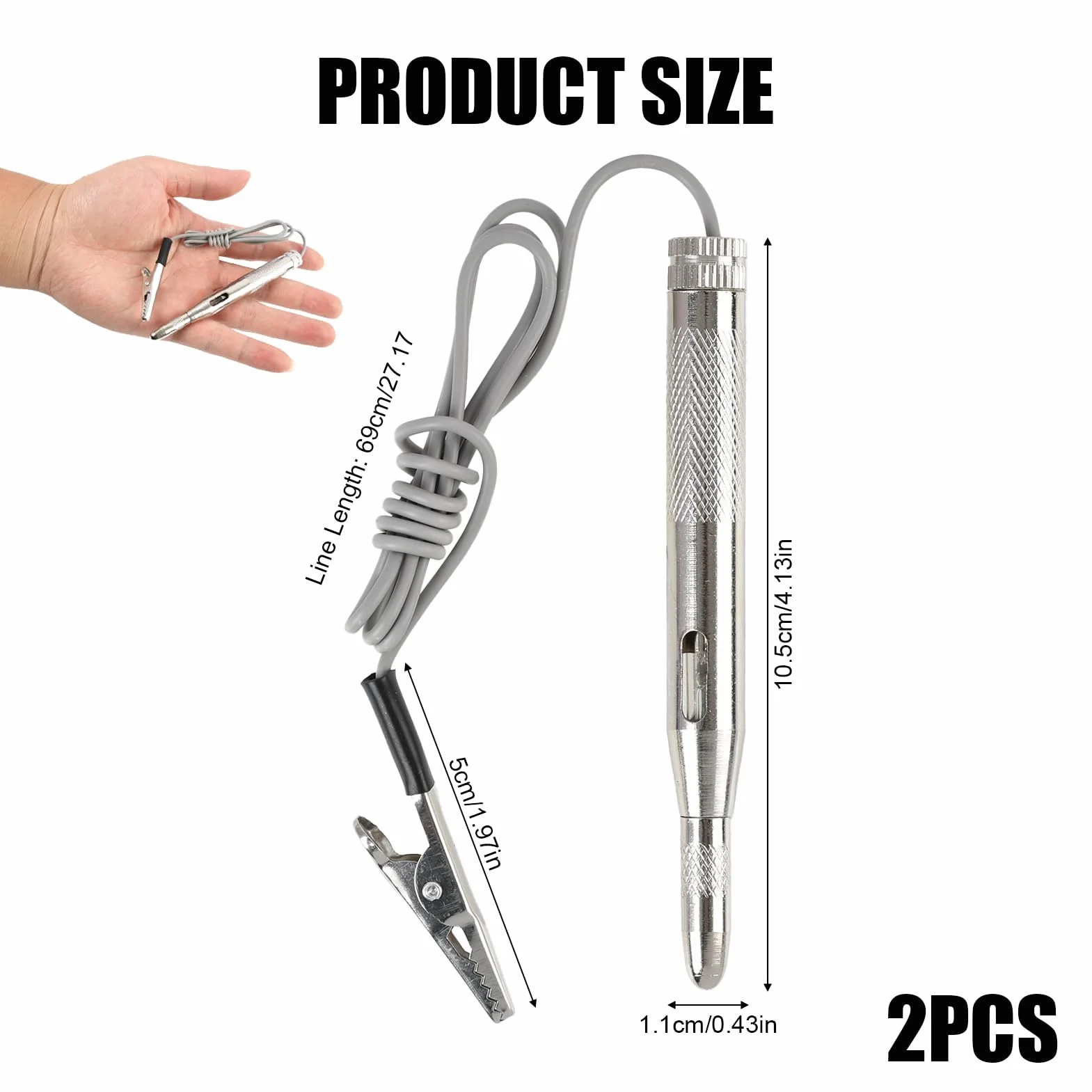 2 Piezas Comprobador de Corriente 6V/12V/24V, Comprobador de Fusibles Coche y Comprobador de Relé Coche con Pinza Cocodrilo, Sonda de Acero Afilada y Luz de Prueba para Circuitos de Bajo Voltaje