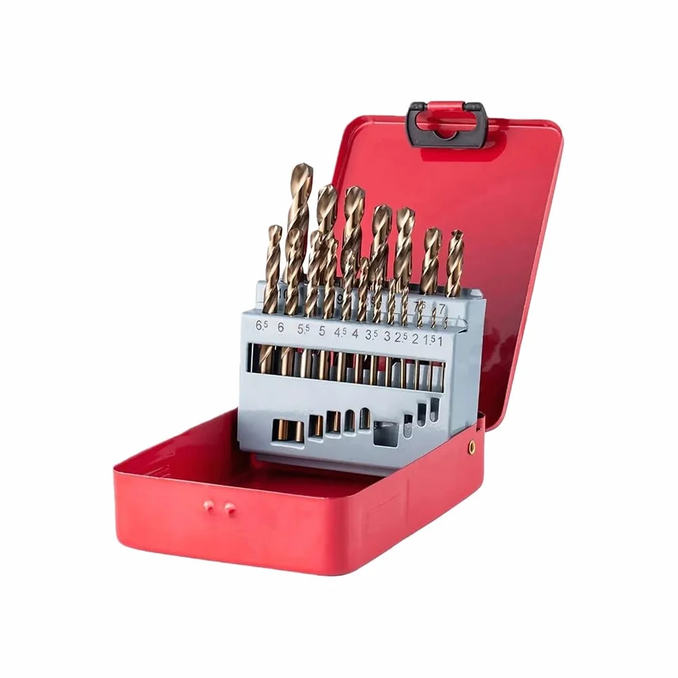 VIDOO Juego de Brocas Cobalto M35 HSS-Co Helicoidales con Caja Metal para Acero Inoxidable Madera-19Piezas