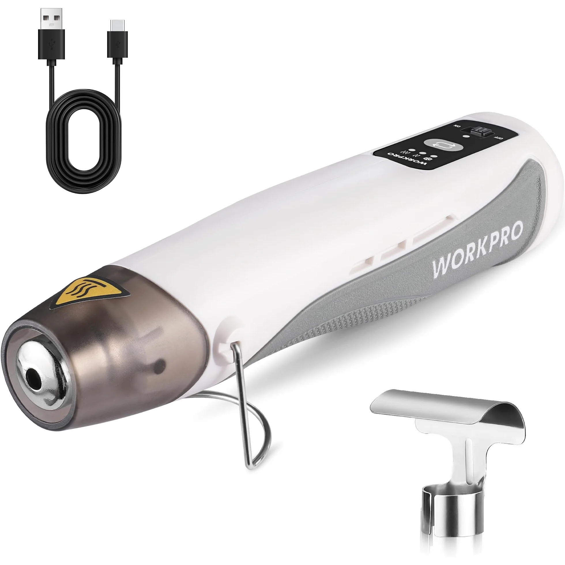 WORKPRO Mini Pistola de Calor de 7,2 V, Pistola de Aire Caliente Inalámbrica, 3 Temperaturas(Frío/150℃/360℃), Calentamiento Rápido, con Boquilla Reflectora, 2000 mAh, Ideal para Manualidades y DIY