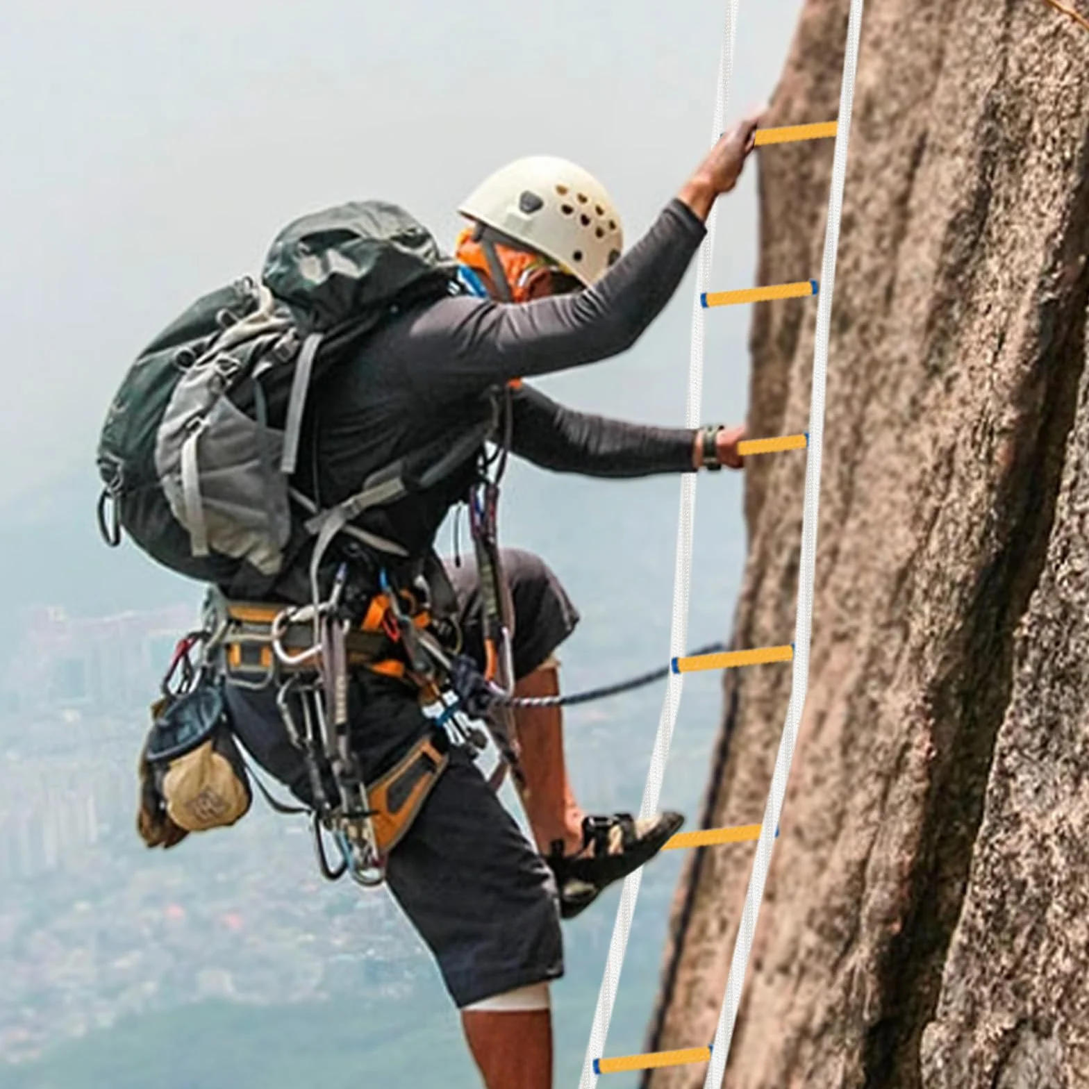 Escalera de incendios con 2 mosquetones, escalera de cuerda, resistente al fuego, 7,5 m, 10 m, 12 m hasta 200 kg, para lucha contra incendios, ayuda de emergencia, salvavidas (10 m)
