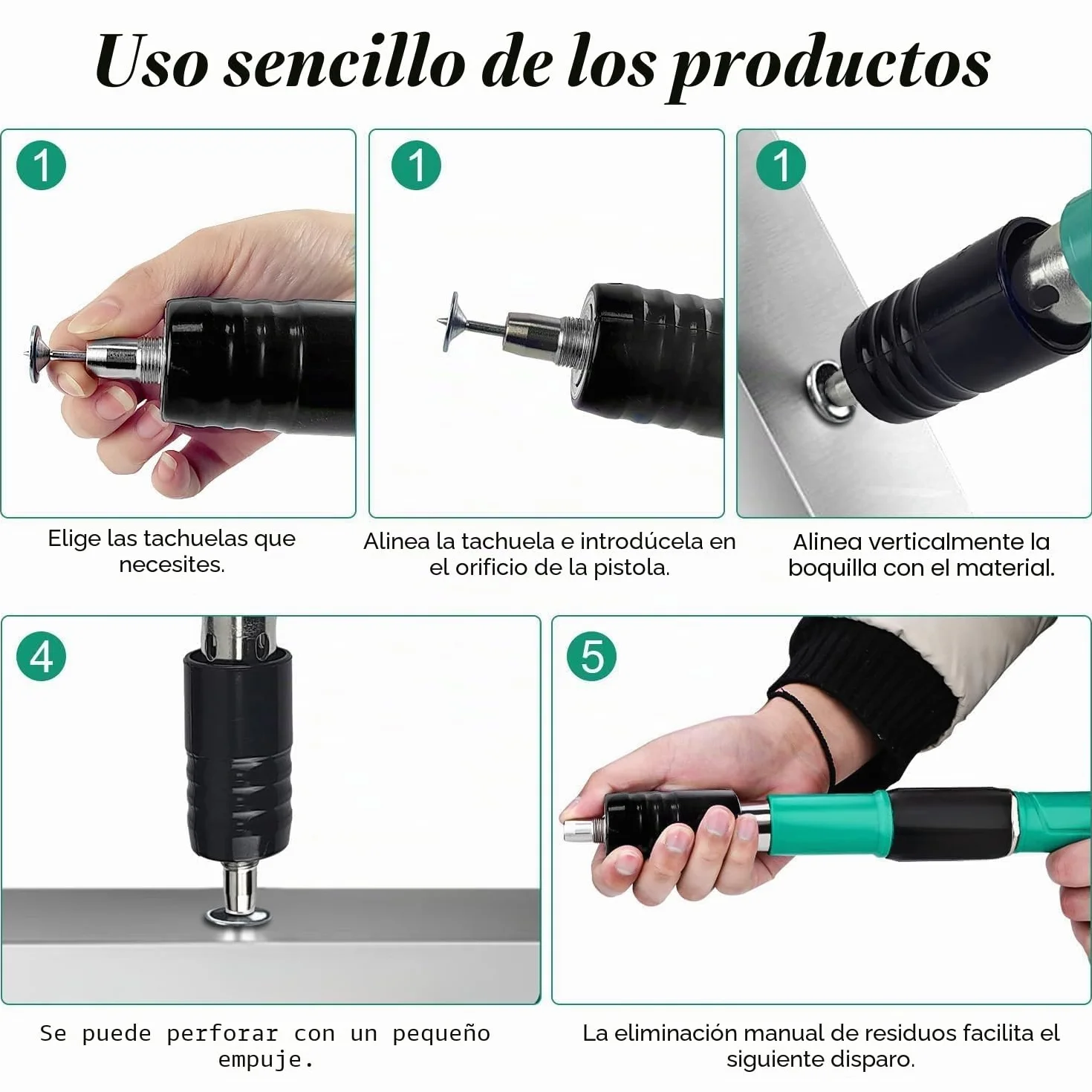 Pistola de Clavos para Hormigon Neumatica, Clavadora Hormigon, Nail Gun, Pistola de Impacto Clavos con 100 Clavos Redondos - para Acero y Concreto - Fácil de Usar