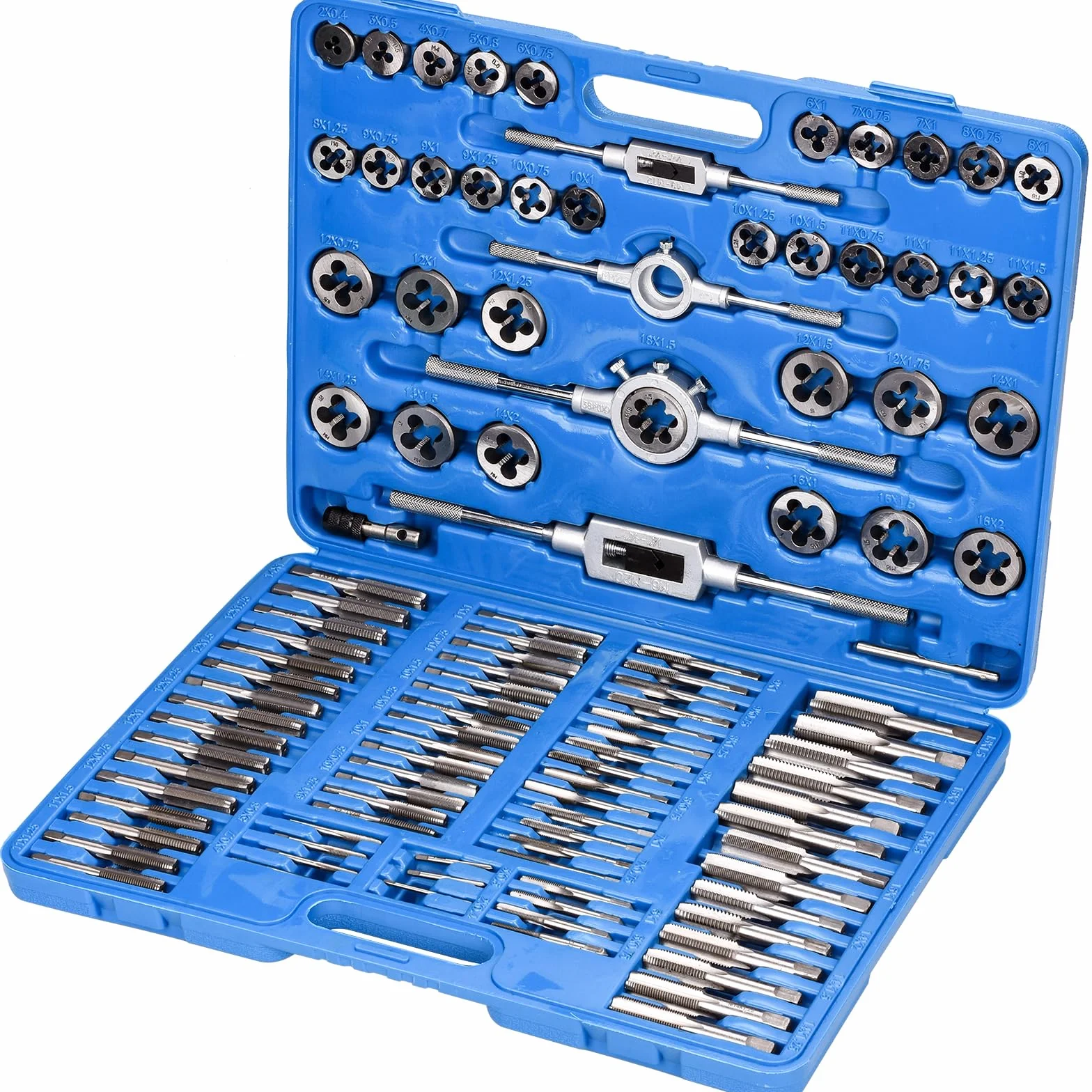 110 Piezas Juego de Machos y Terrajas M2-M18 Terrajas y Machos de Roscar Métricos Juego de Herramientas para Roscar con Llaves para Cortar Roscas