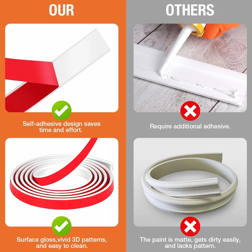 Listones Autoadhesivos para Pared 2.2cm x 3m Molduras Decorativas Flexibles Blanco