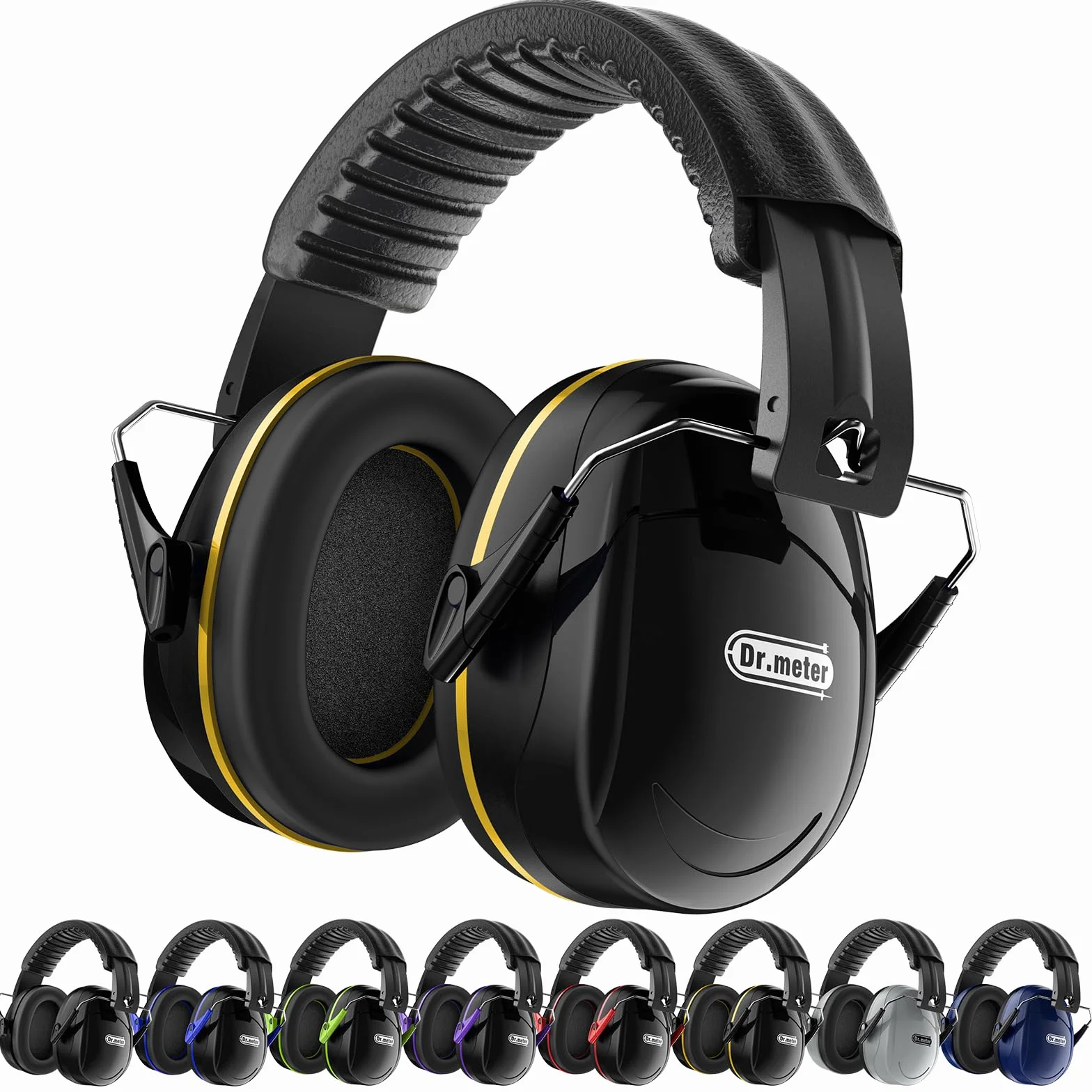 Dr.meter Cascos Antiruido Adultos 31dB Ajustables Protectores Auditivos para Trabajo Construcción Tiro Deportivo Estudio Negro Amarillo