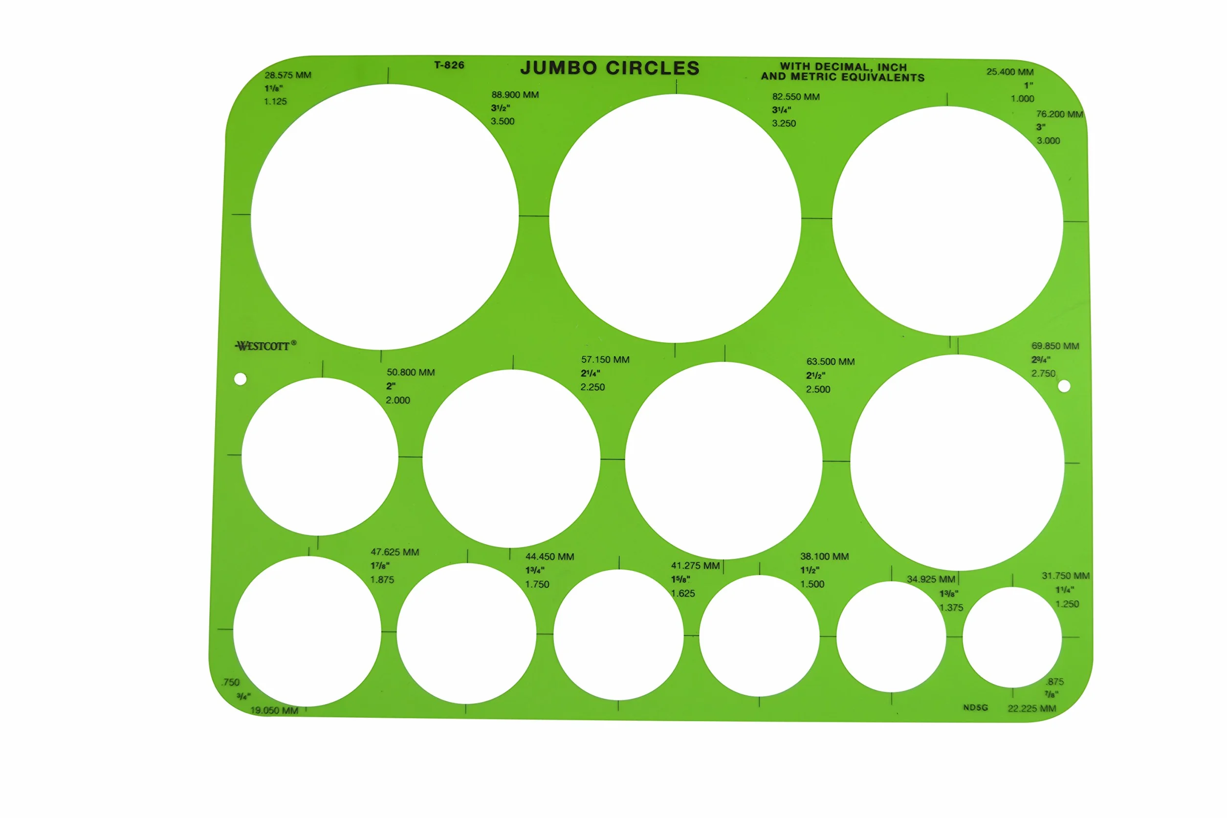 Westcott T-826 Plantilla de círculos jumbo plástico 22,2 x 29,2 cm