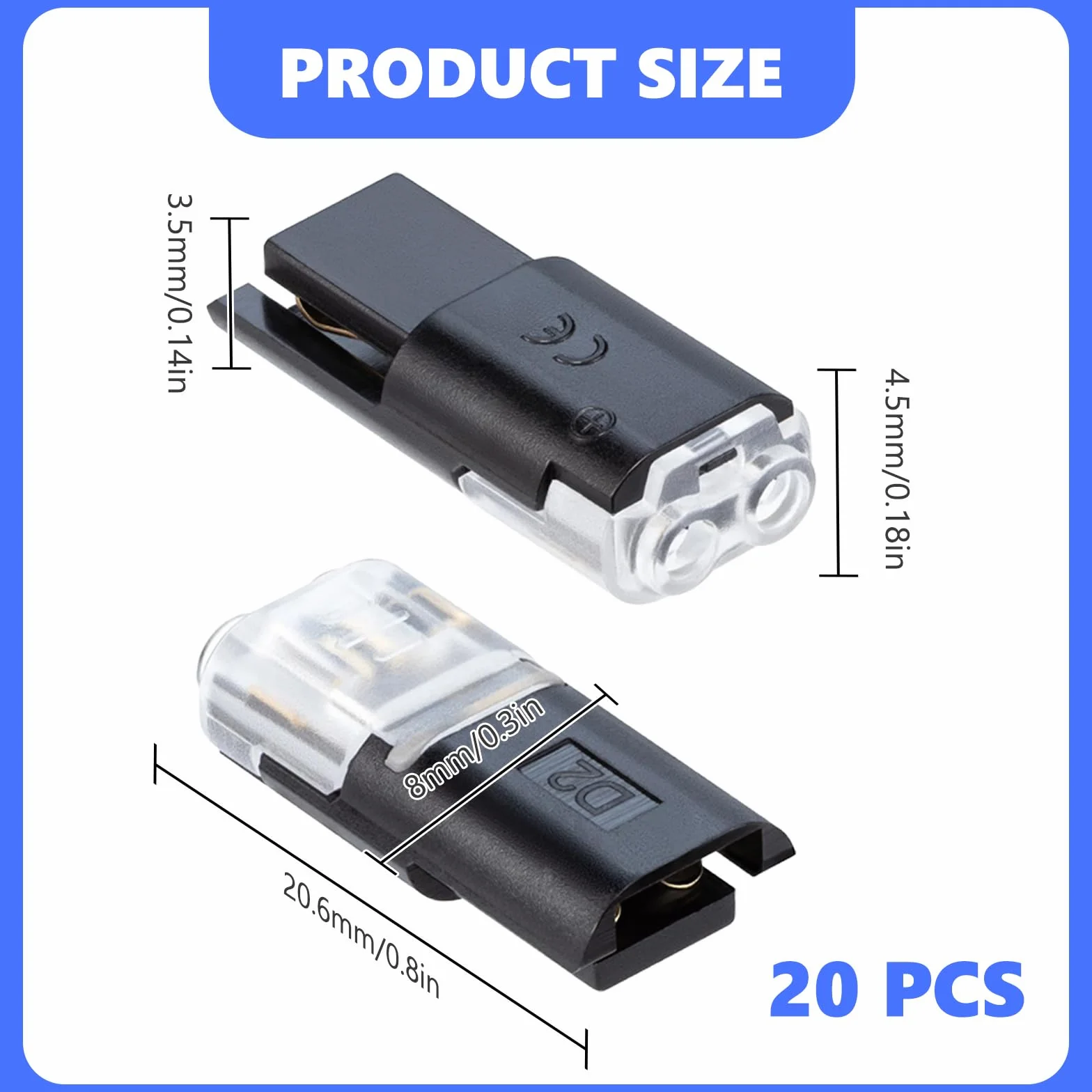 20 Pcs Conectores de Cable Impermeables, Conectores Electricos Rapidos, Conector Rapido Electrico Cables 2 Pines, Terminal de Empalme Duradero y Reutilizable, Terminal en H