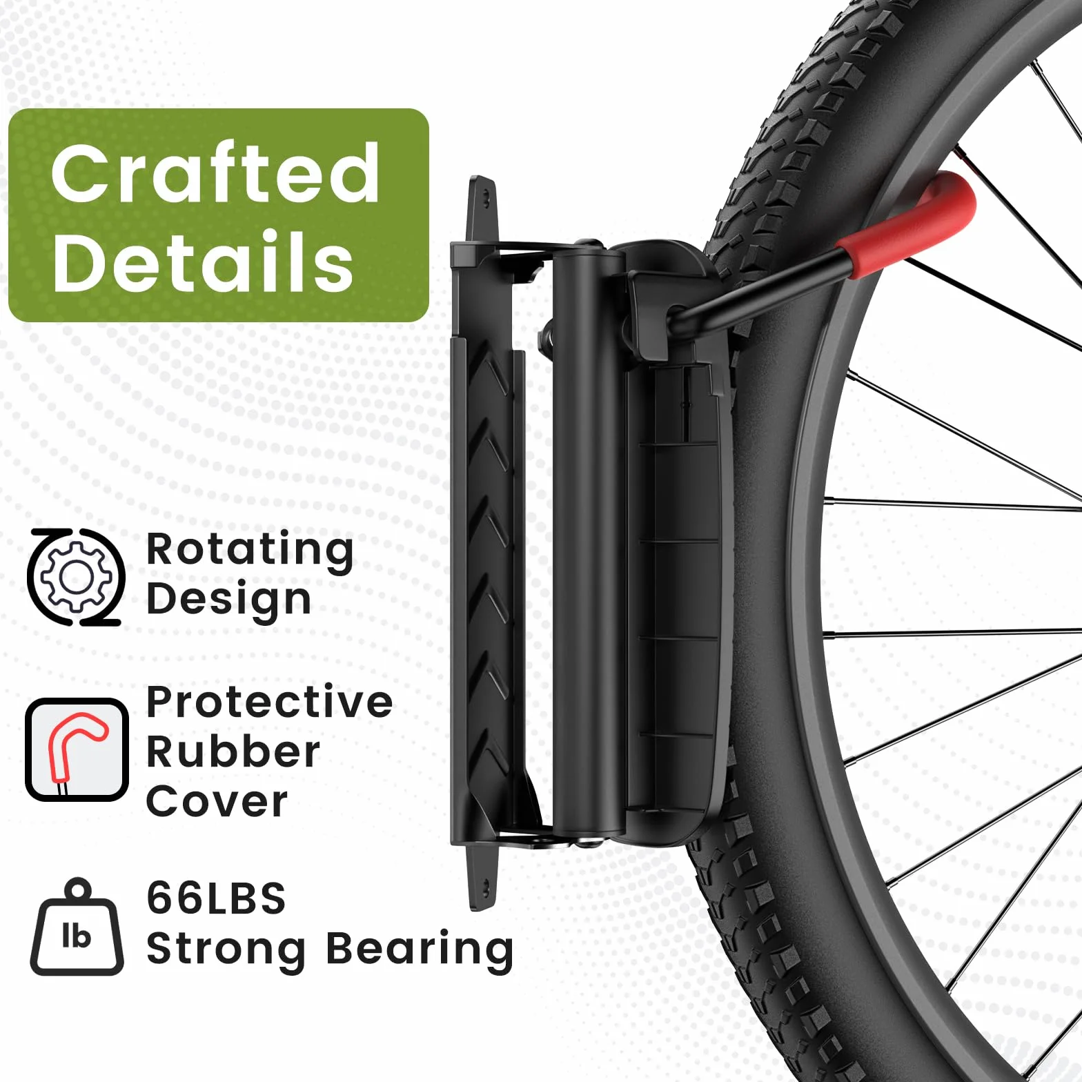 Housolution Soporte Vertical de Pared Giratorio para Bicicletas, Soportes de Ppared para Bicicletas de Montaña, Soporte de Almacenamiento de Bicicletas para Garaje, Soporta hasta 66 Libras(2 Paquete)