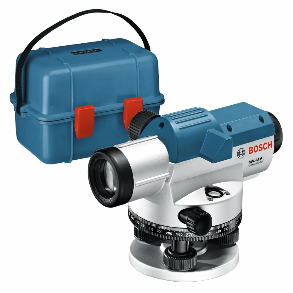 Bosch Professional Nivel Óptico GOL 32 G (aumento 32x, unit of measure: 400 Gon, unidad de medida: 400 Gon, alcance: hasta 120 m, regla graduada GR 500, trípode BT 160, en maletín de transporte)
