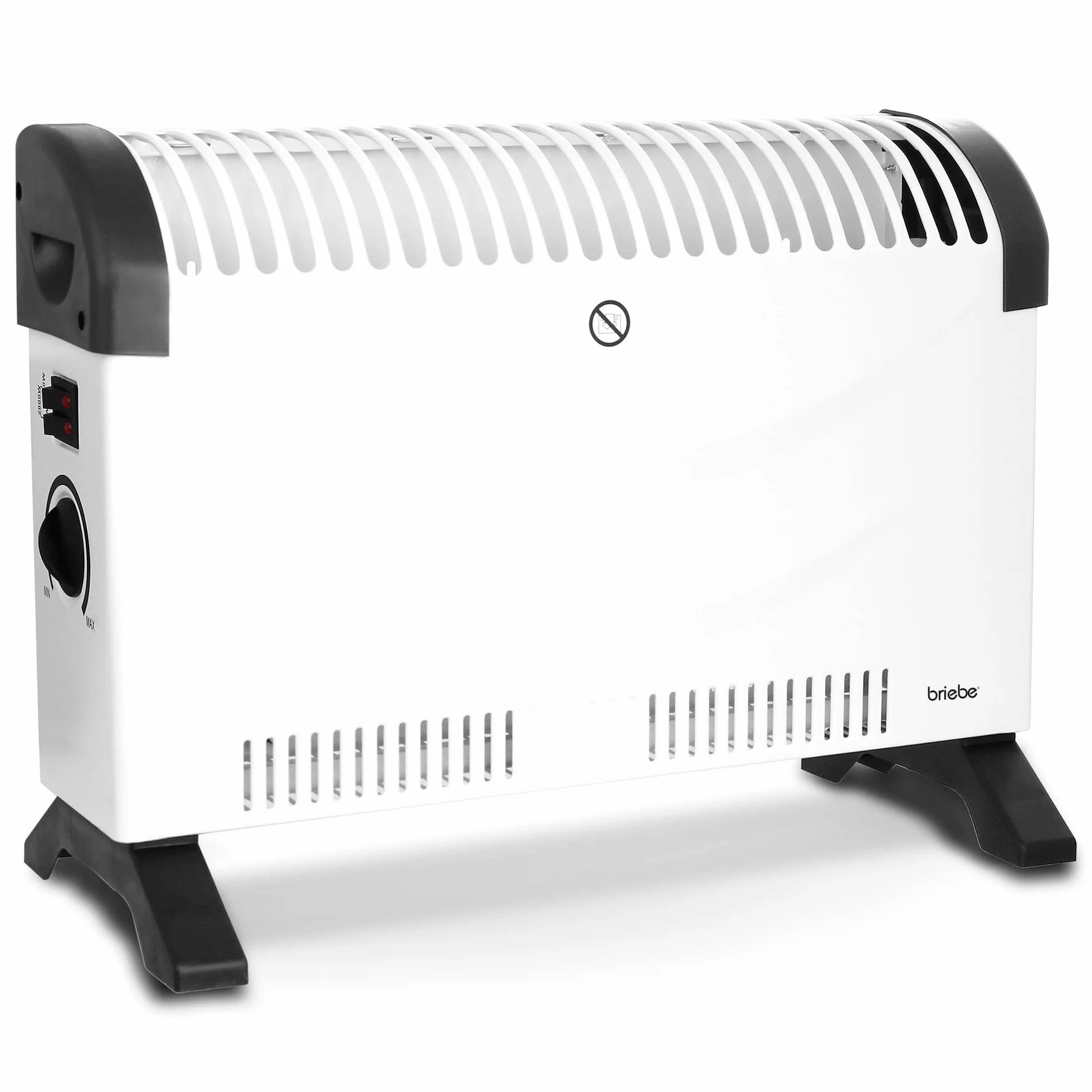 briebe Radiador Convector Eléctrico Aire Caliente, Regulador de Temperatura, Termostato Para Bajo Consumo, Silencioso, Portátil, Asas de Transporte, 3 Niveles Potencia 750W, 1250W, 2000W (Blanco)