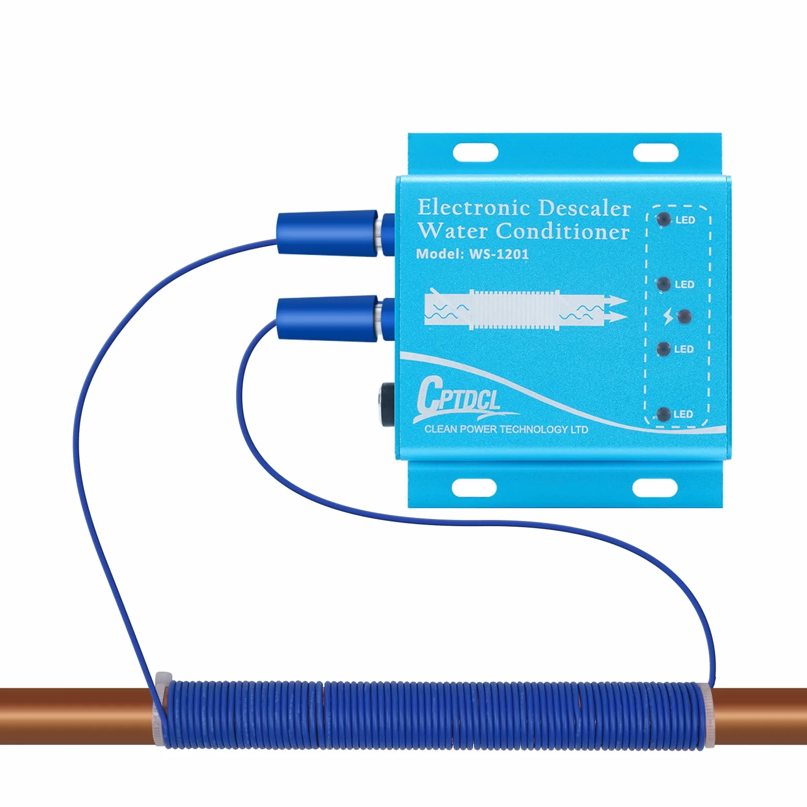 Sistema Descalcificador Electrónico de Agua sin Sal, Acondicionador para Agua Dura, Reduce Incrustaciones, para Todo Tipo de Mangueras Hidráulicas,9V,Dureza del agua: 10-12.5GPG (azul)