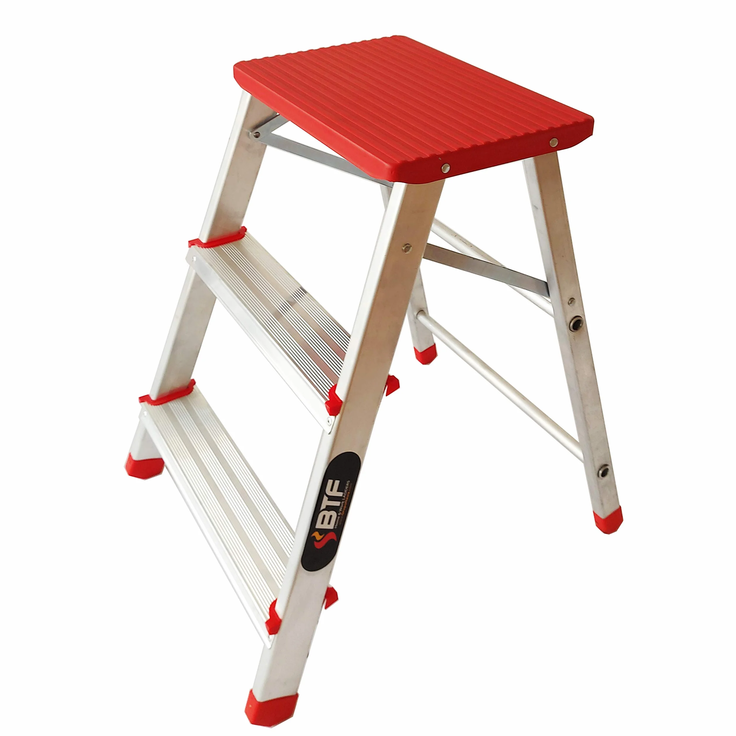 BTF Taburete Escalera de Aluminio 3 Peldaños | Plataforma Antideslizante y Ligero (2,9kg) | Escalera Doméstica Plegable de Seguridad, Carga Máx. 150kg, Certificado EN14183 | Ideal para Cocina y Hogar