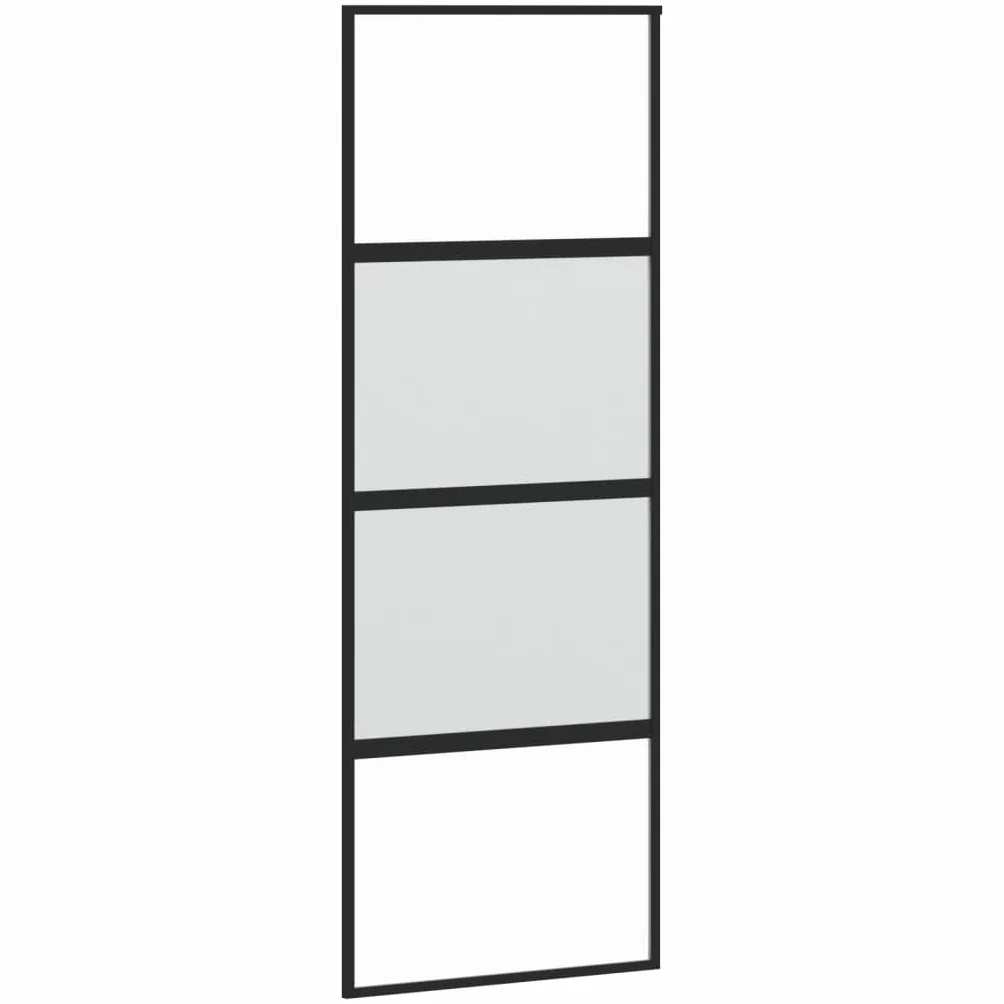 vidaXL Puerta Corredera, Puerta Corrediza, Panel de Privacidad, Puerta Decorativa para Granero Hogar, Vidrio Templado y Aluminio Negra