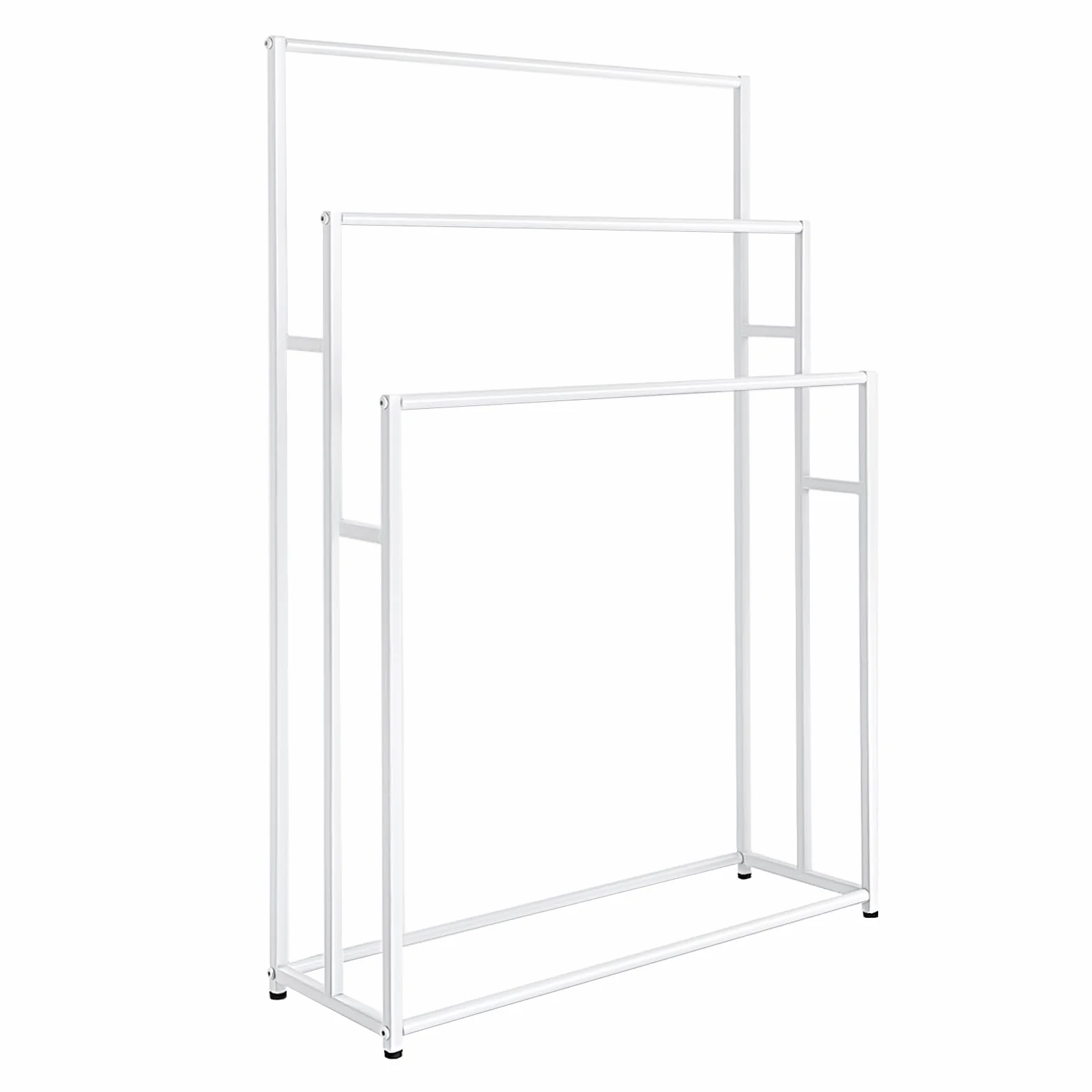 Toallero de pie de 3 niveles, de gran tamaño, con reposapiés ajustables, para dormitorio, baño, balcón, piscina, blanco