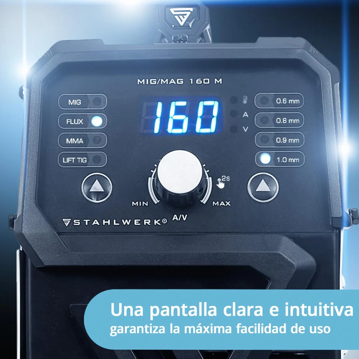STAHLWERK Soldadora MIG/MAG 200 ST – Máquina de soldar Inverter con 200 A, equipo de gas protector con avance de hilo sinérgico, apto para FLUX (hilo hueco), funcional para Lift-TIG & MMA/Electrodo