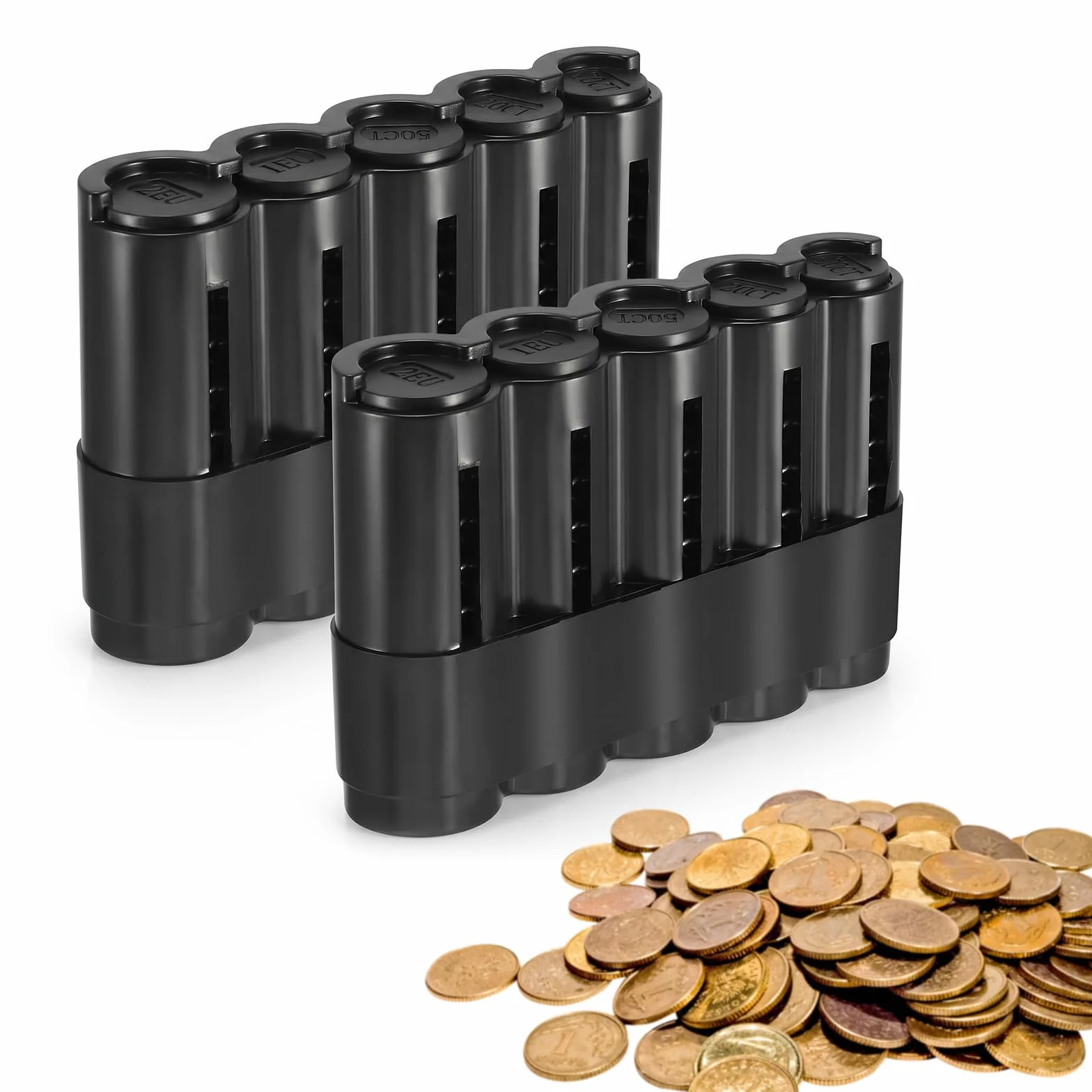 Portamonedas Clasificador Profesional 5 Compartimentos Negro Porta Monedas Euro JIAC 2 PCS