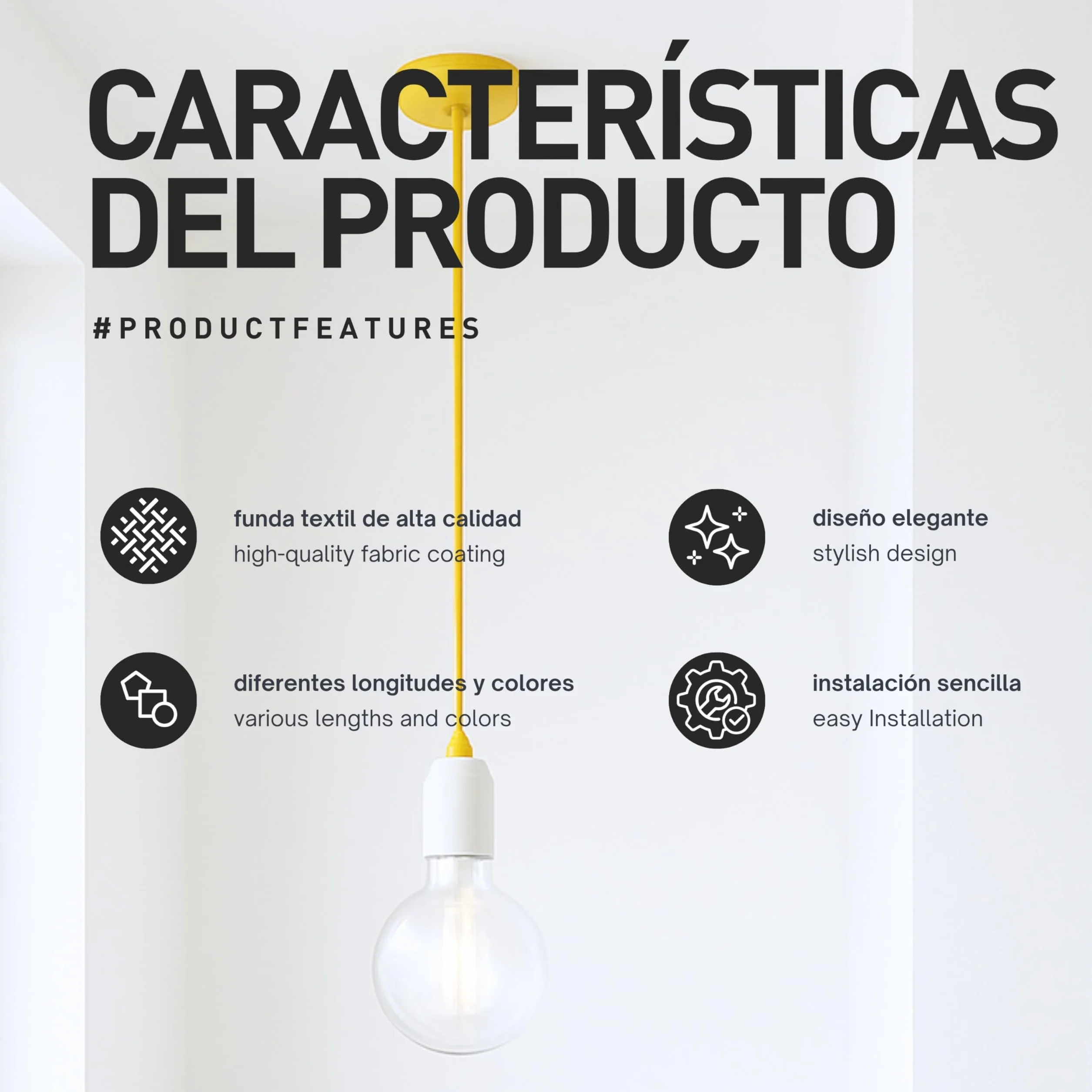 Cable Textil Color Yute 5 Metros 3 x 0,75 mm² Hilos Eléctrico para Lámpara DIY