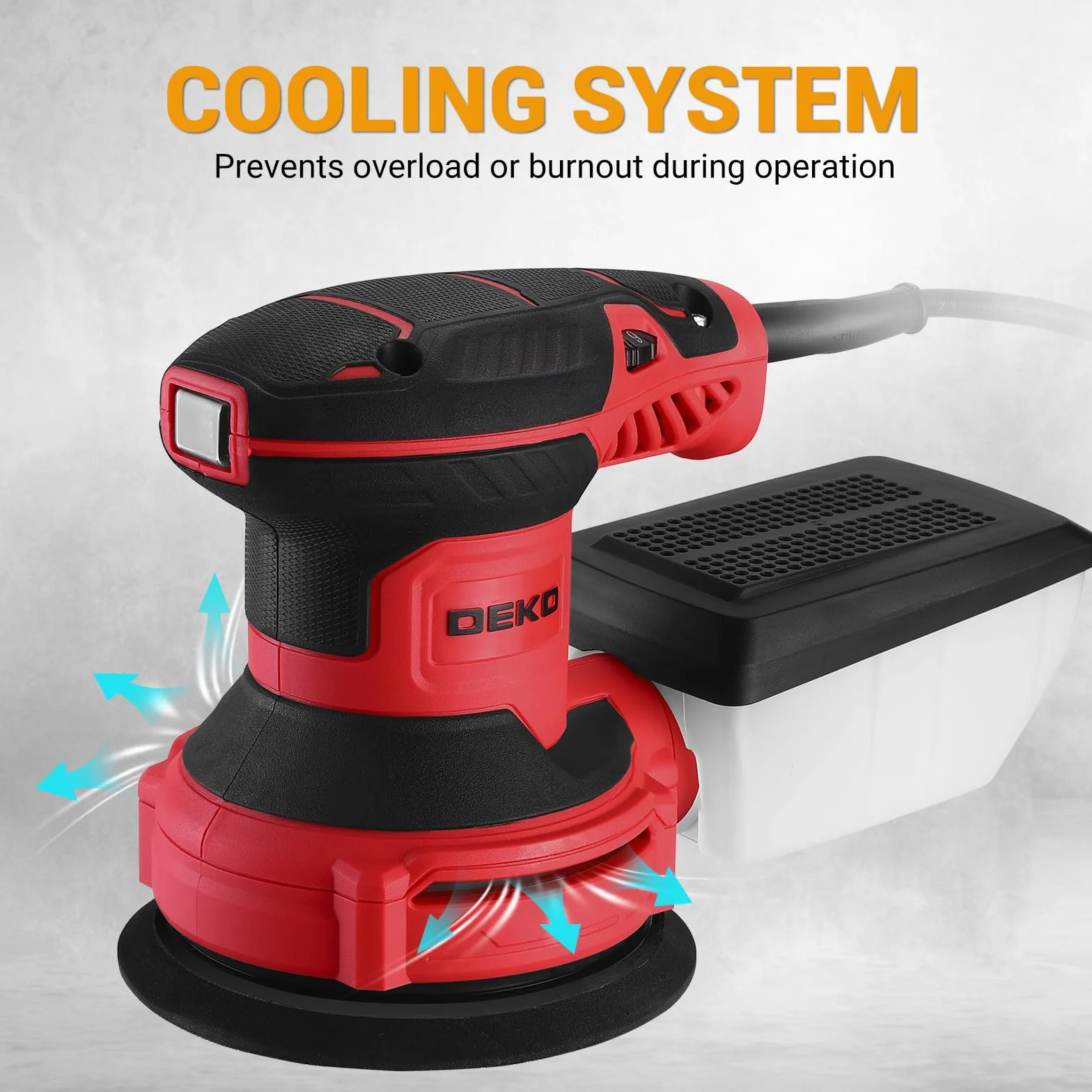 DEKOPRO Lijadora Orbital 300W, 6 ajustes de velocidad, 14000 rpm, adecuada para lijadoras eléctricas de madera, equipada con 16 hojas de lijado y 3 cepillos(Rojo)