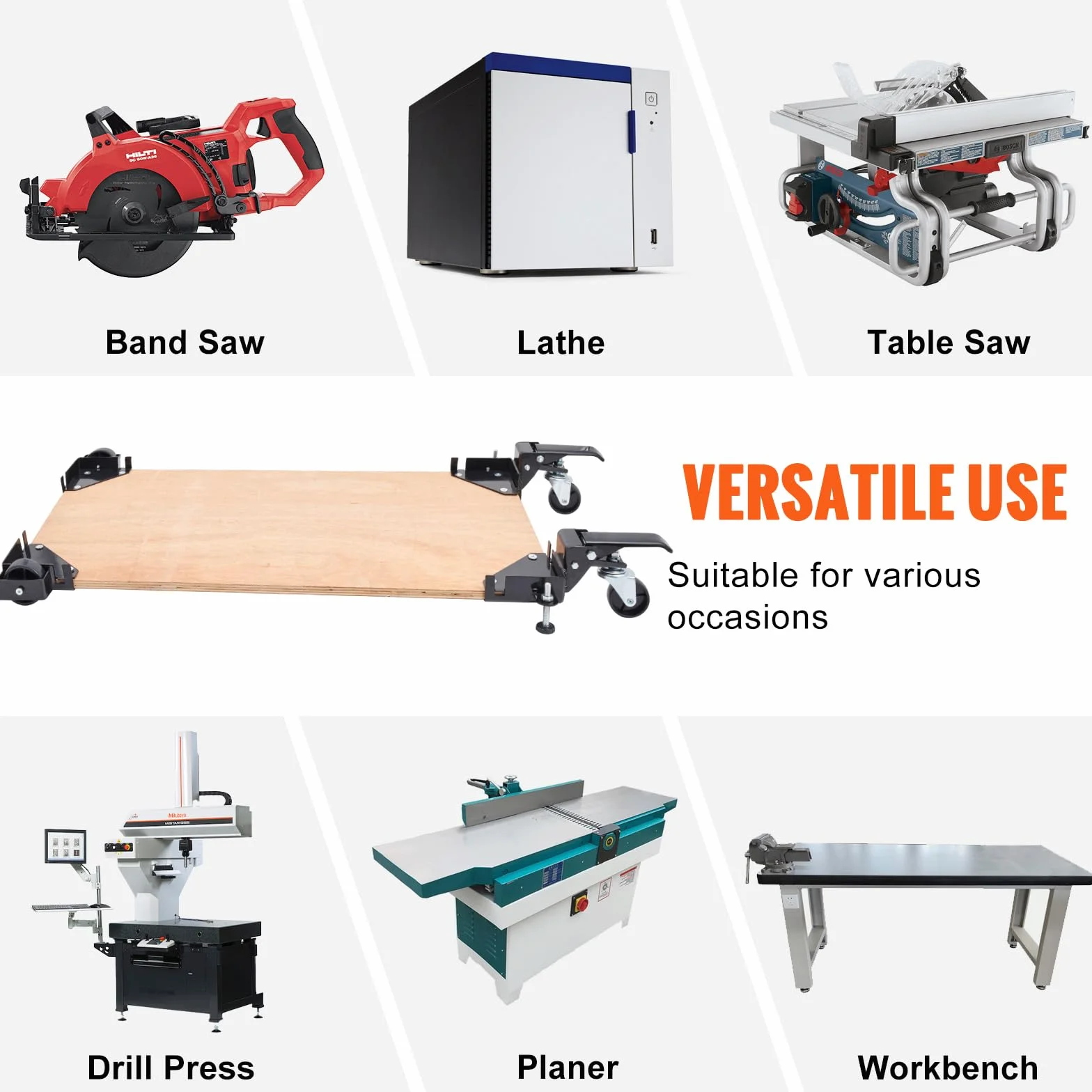 VEVOR Base Móvil de Capacidad de 181,4 kg Ajustable de 241,3x241,3mm hasta el Infinito Soporte de Base Móvil Universal Resistente con Ruedas Giratorias para Equipos de Carpintería, Muebles, Máquinas