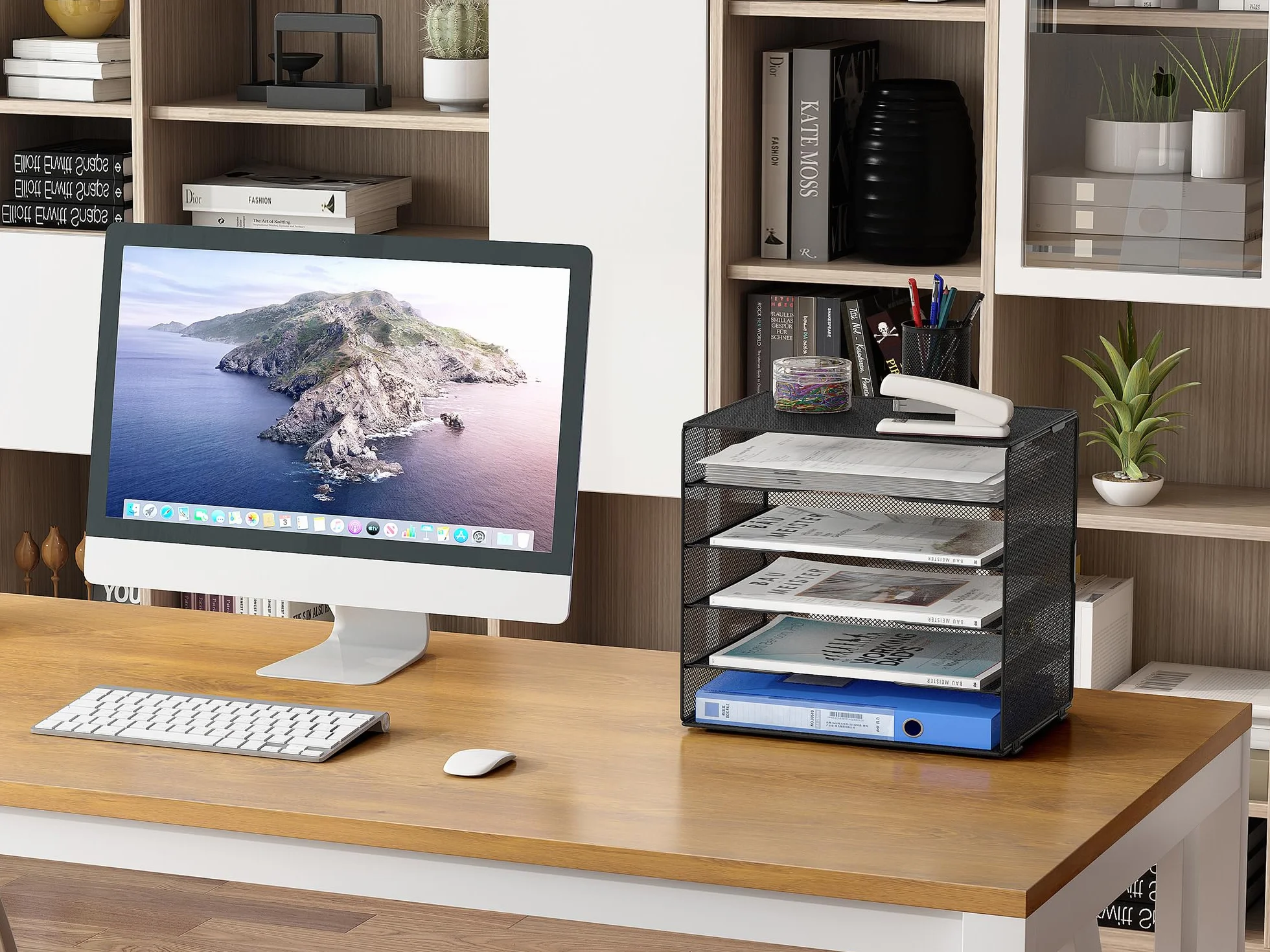 EasyPAG 5 Niveles Metal Malla Bandeja Archivador Organizador Oficina Soporte Documentos Clasificador Papeles Almacenamiento Escritorio Estante Folios Negro