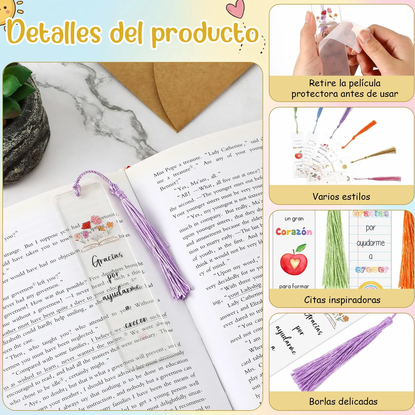 Tenare 6 Sets Regalos para Maestra Graduación Marcapáginas Profesor Tarjetas de Regalo Sobres Agradecimiento