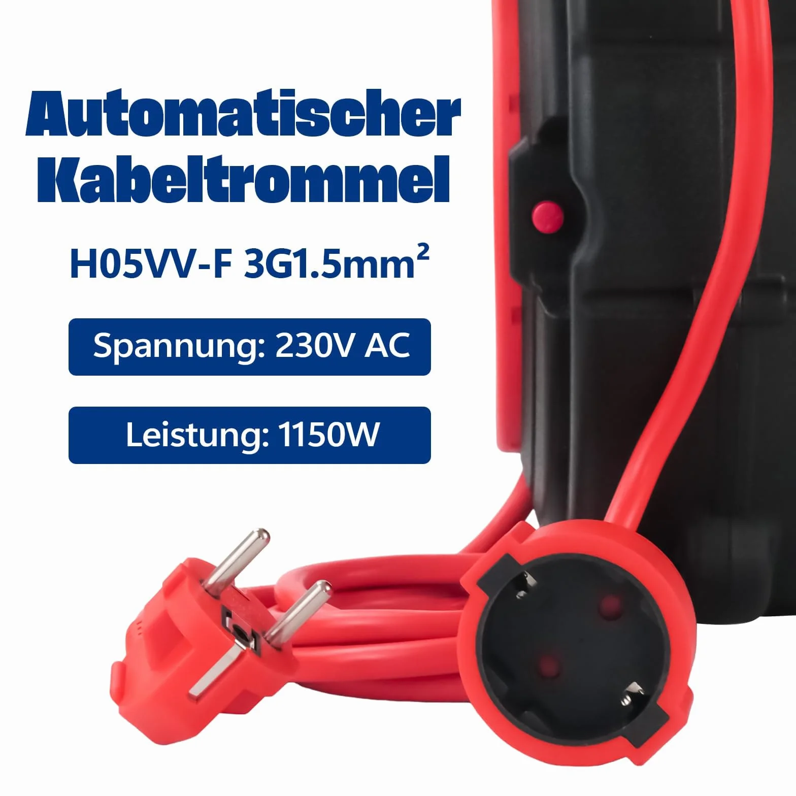 EnergyPro Carrete de cable automático de 10 m, 2300 W, montaje en pared, con certificado TÜV y kit de montaje, carrete de cable exterior para jardín, taller y garaje