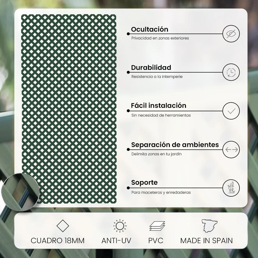 Pack INSTALACIÓN Horizontal 2 CELOSÍAS PVC 18 MM Verde con PERFILES Y UNIÓN 1X2 M