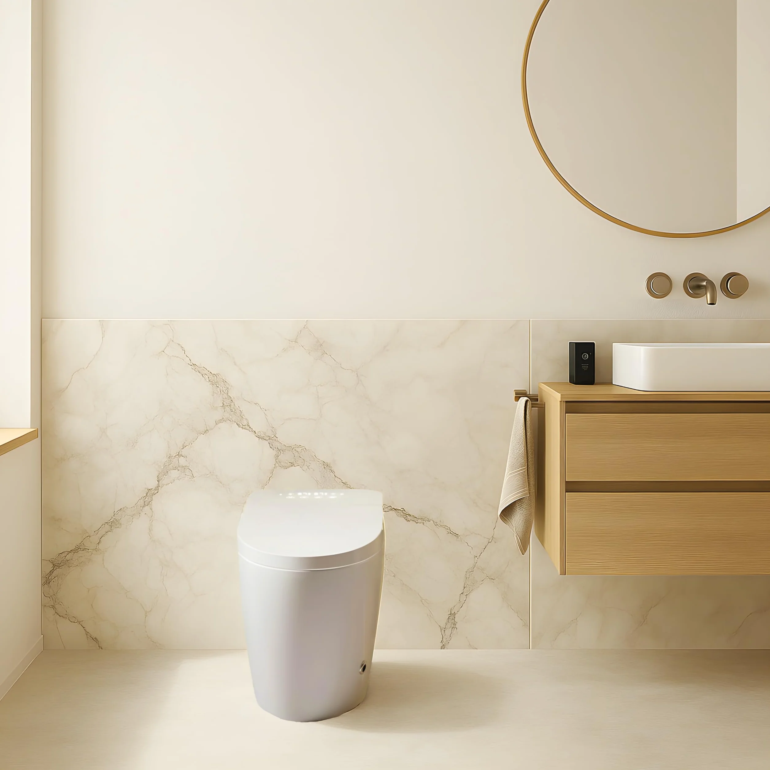 Nashi - Inodoro Japones | WC con Bidet | Agua Caliente, Taza calefactable y Secado | Asiento con Apertura y Cierre Automático | Autolimpieza y Esterilizador UV (Desagüe salida a suelo)