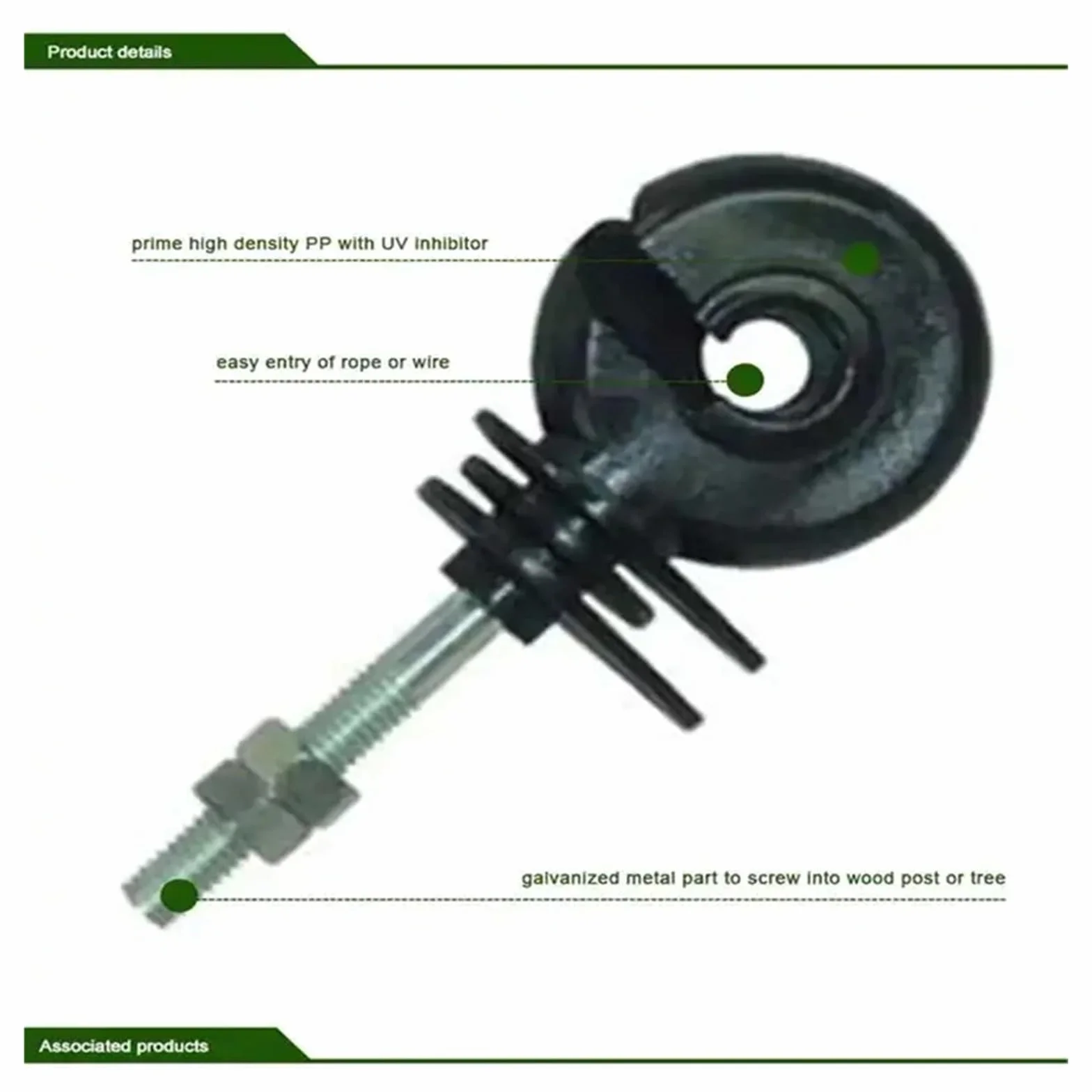 Aisladores de Valla Eléctrica 50 aisladores de Postes de Madera galvanizados y atornillados con Rosca Negra for cercas eléctricas.