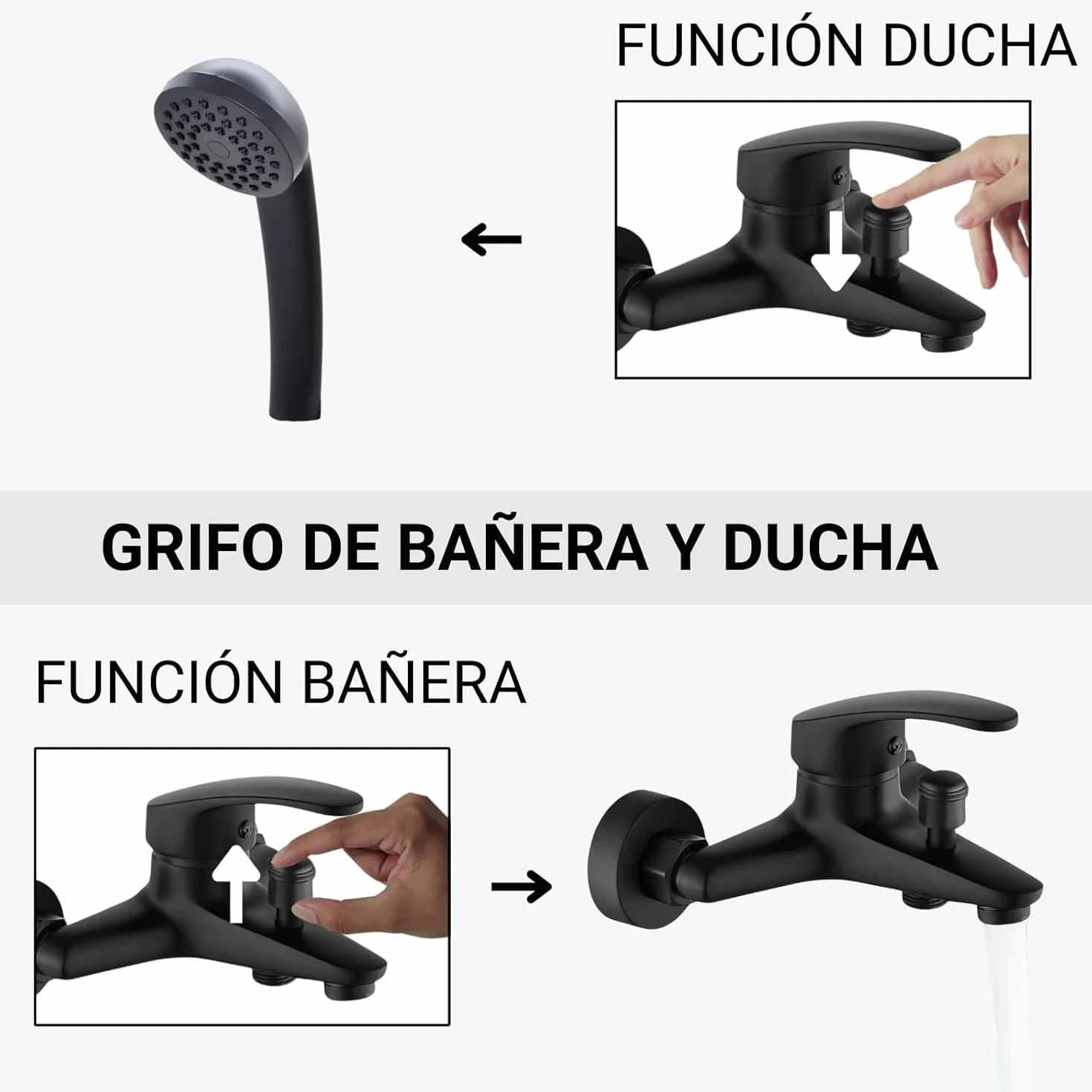 GRIFO BAÑERA NEGRO - GRIFO ducha negro - grifo de ducha negro - griferia ducha negra - grifo ducha negro mate - grifo bañera - grifo de bañera