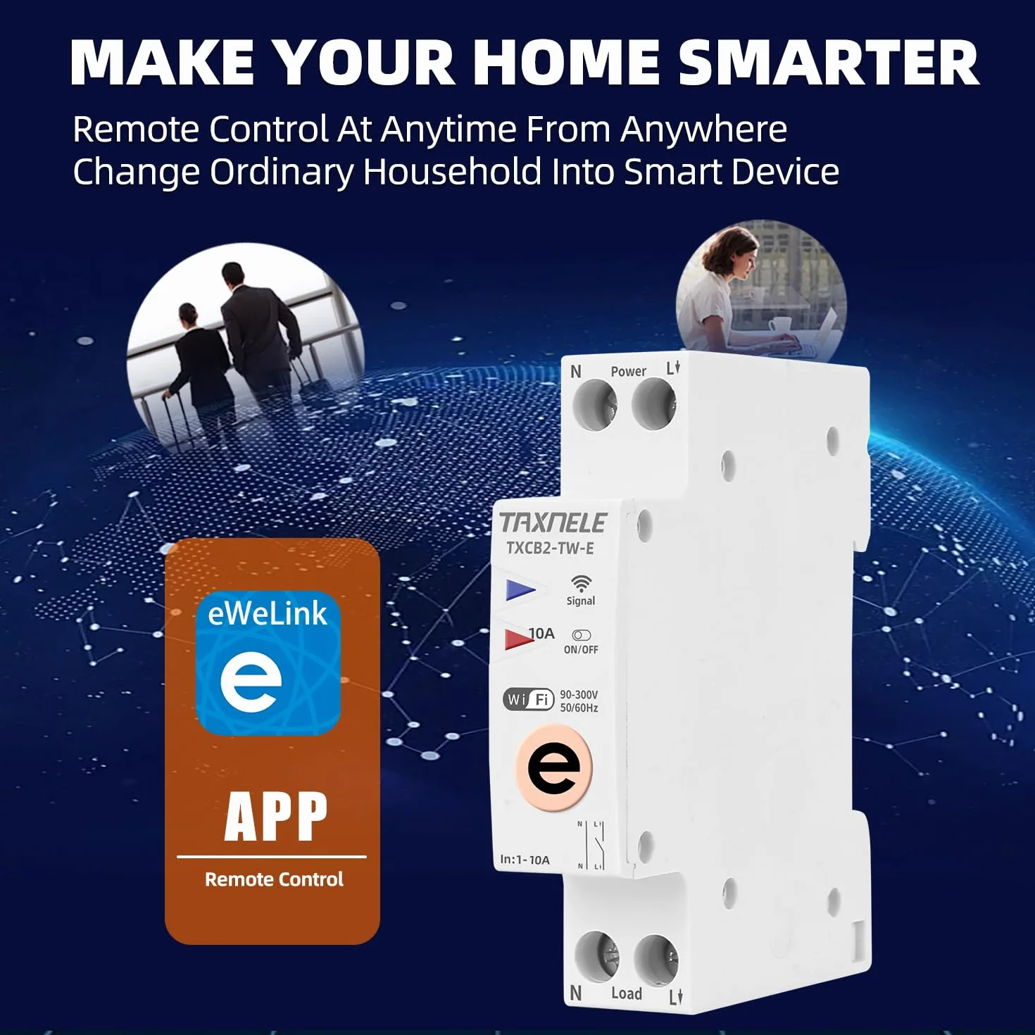 Ewelink WiFi Smart disyuntor Switch Time Relay Temporizador 1P + n 10a 16a 202a 25a 32a 40a 63a 110v 220V Control de Voz Remoto inalámbrico(10A)