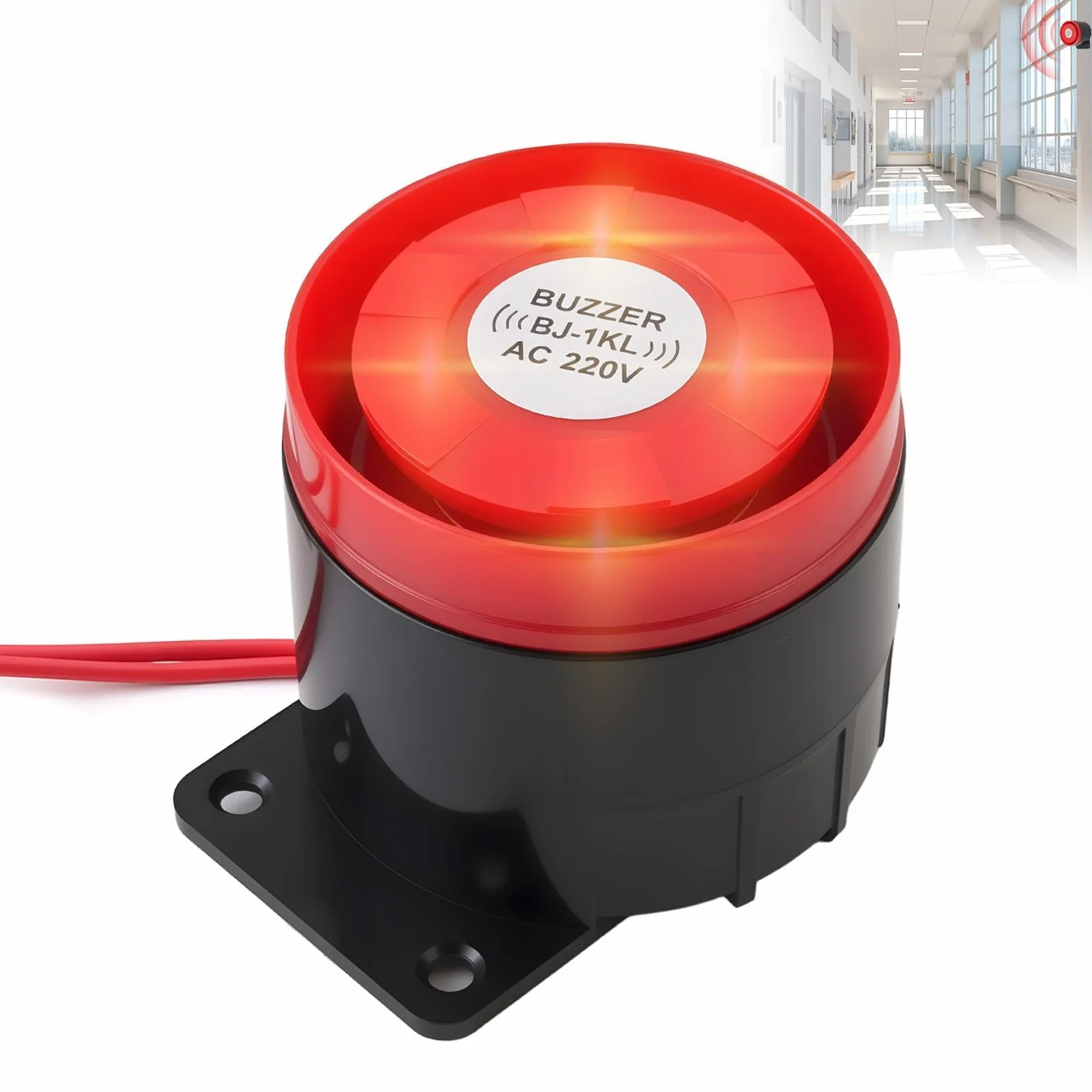 Sirena Alarma Exterior 220V 120dB, Sirena de Bocina Sistema Antirrobo de Alarma Impermeable con Alerta de Sonido y Luminosa, Intermitente Doméstica con Decibelios Altos Rojo Estroboscópico