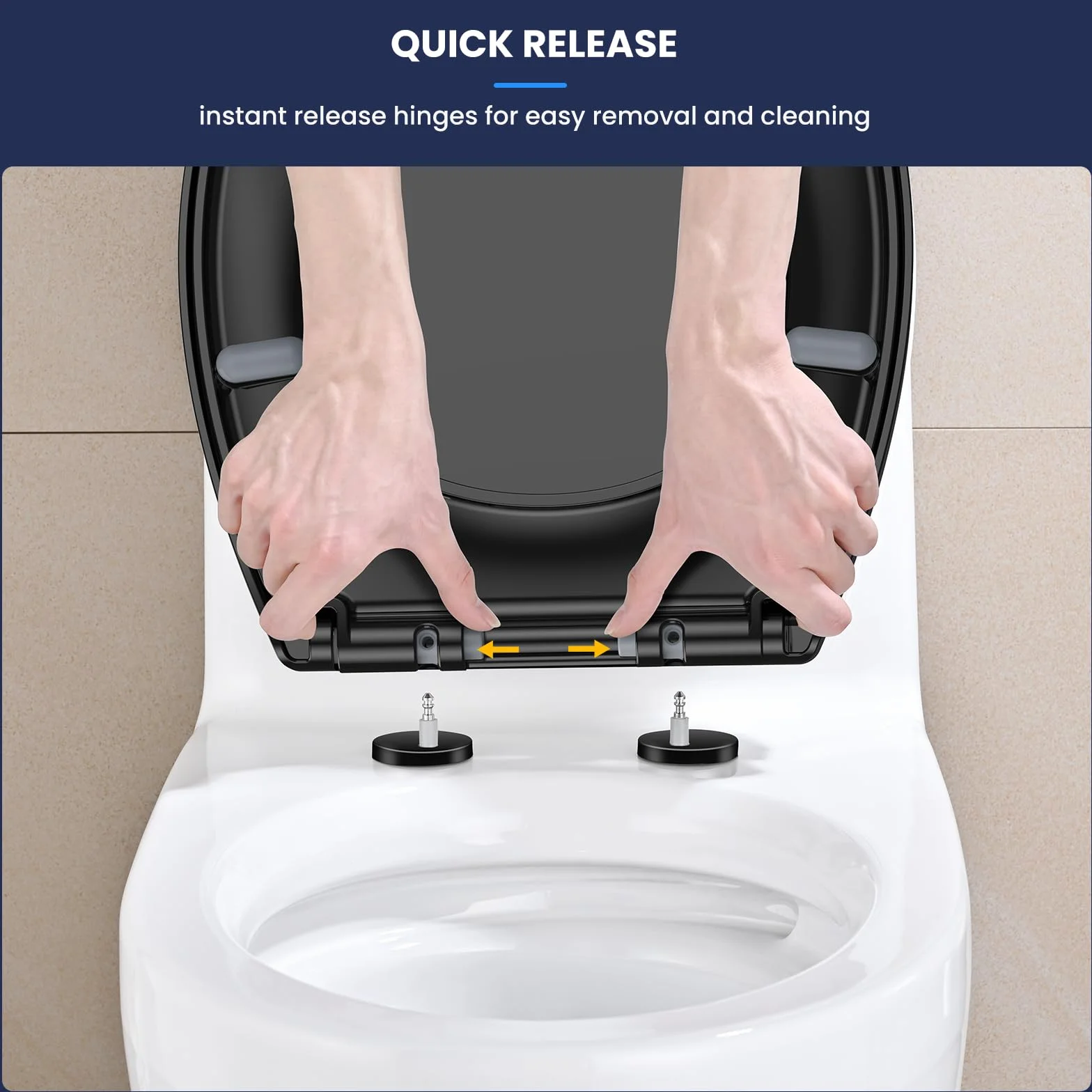 YEAUPE PRO Asiento de Inodoro Universal Forma O Cierre Suave Liberación Rápida Negro 44,6x37,2x4,3cm