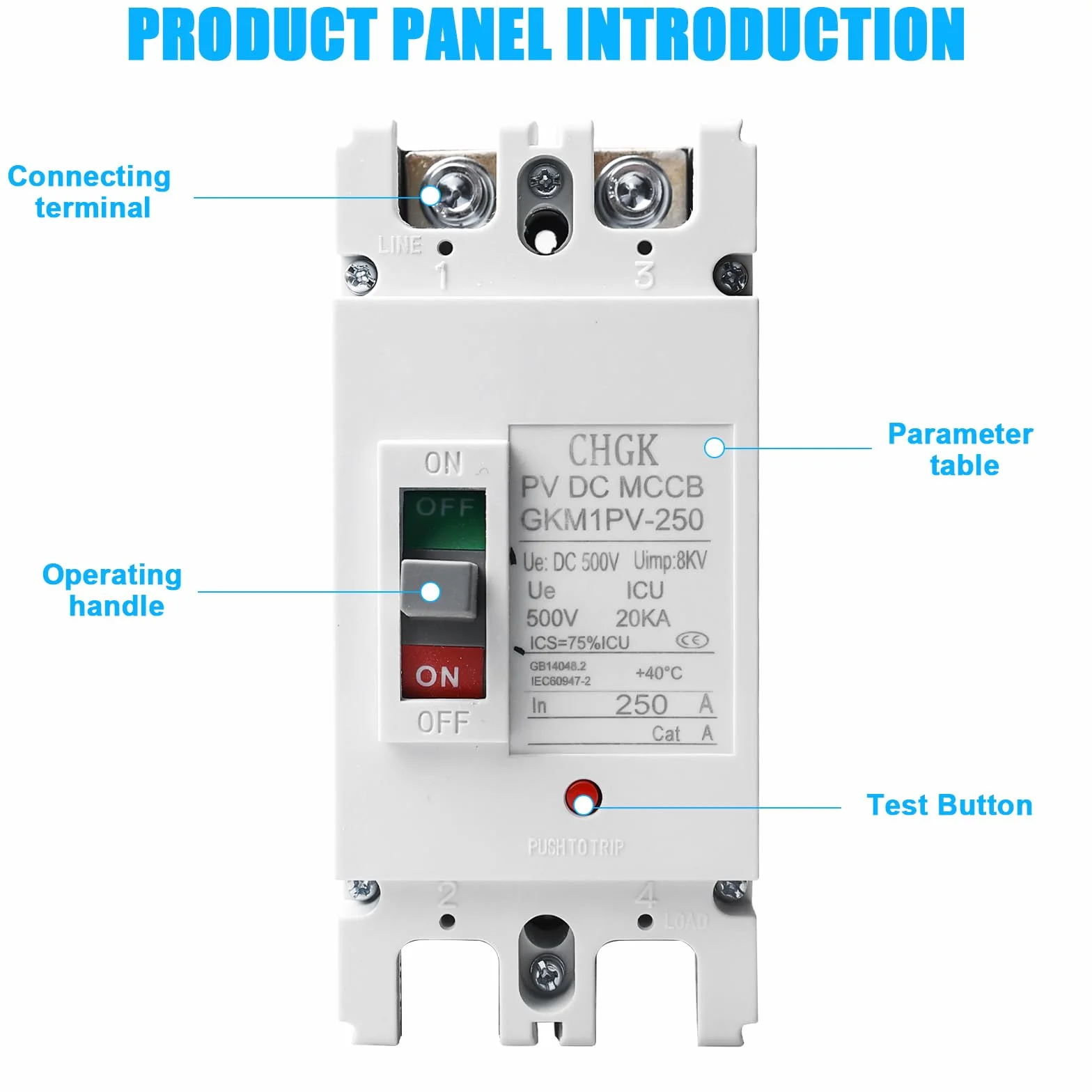 MCCB - Disyuntor de corriente continua (2 pines, DC500 V, 200 A, incluye accesorios de montaje, disyuntor fotovoltaico para sistema solar fotovoltaico, módulos solares, sistema de red