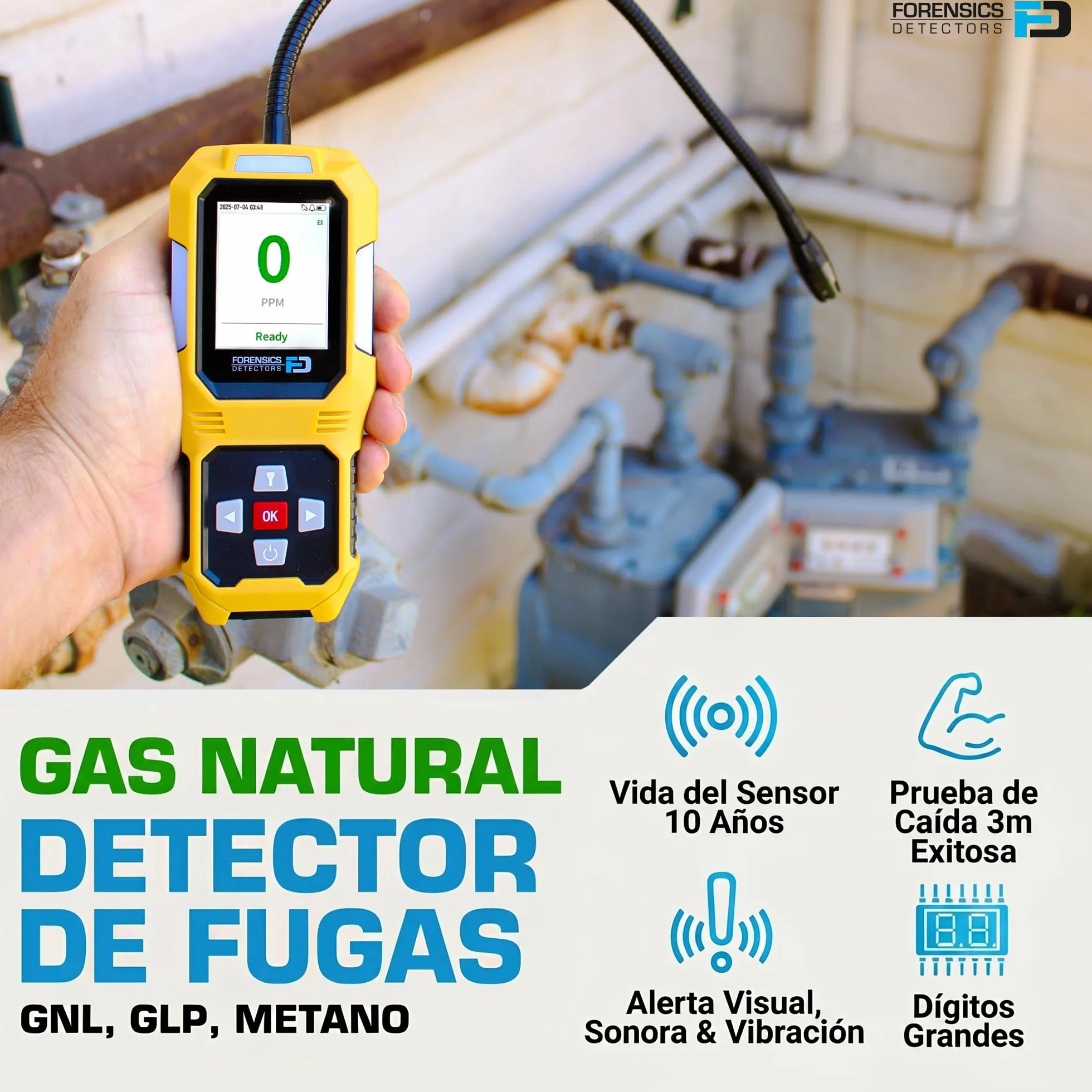 Detector de Fugas de Gas Natural | Gas Natural, Propano, GLP y GNL | Prueba de Caída Superada Desde 10 pies