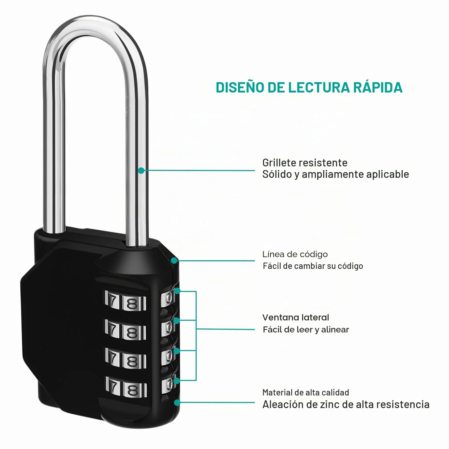 ZHEGE Candado Largo, Candado Taquilla para Gimnasio, Vestuario, Sótano, Candado Combinacion Exterior para Cerca del Jardín Trasero, Cobertizos, Contenedor (1 Pieza, Negro)