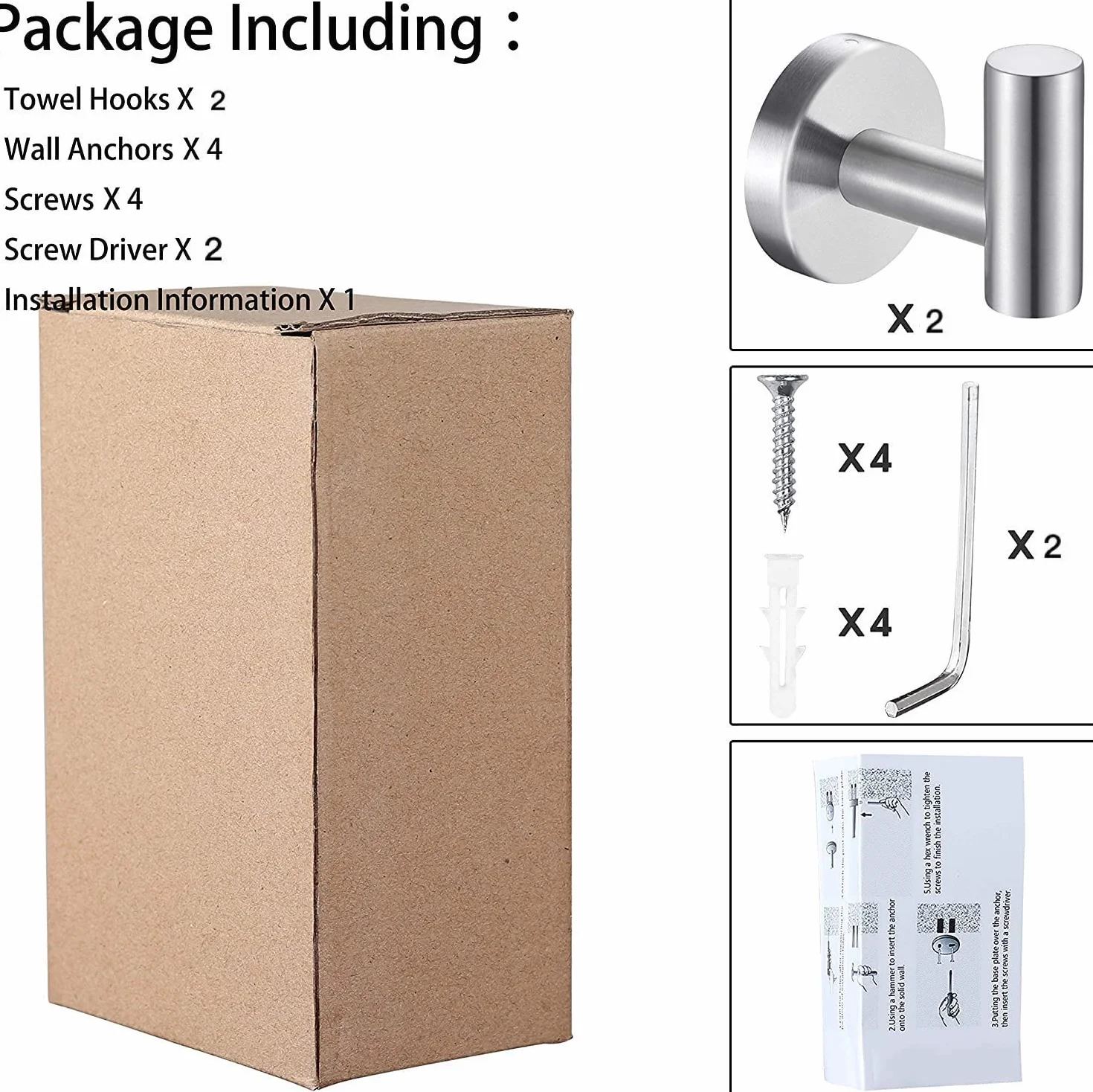 YUET 2 Piezas de Toalla Gancho Colgador Toalleros de Gancho para Baño de Pared de SUS 304 Acero Inoxidable Percha Perchero para Colgar para Sombrero Ropa Abrigo Albornoz Cocina (Plata cepillada)