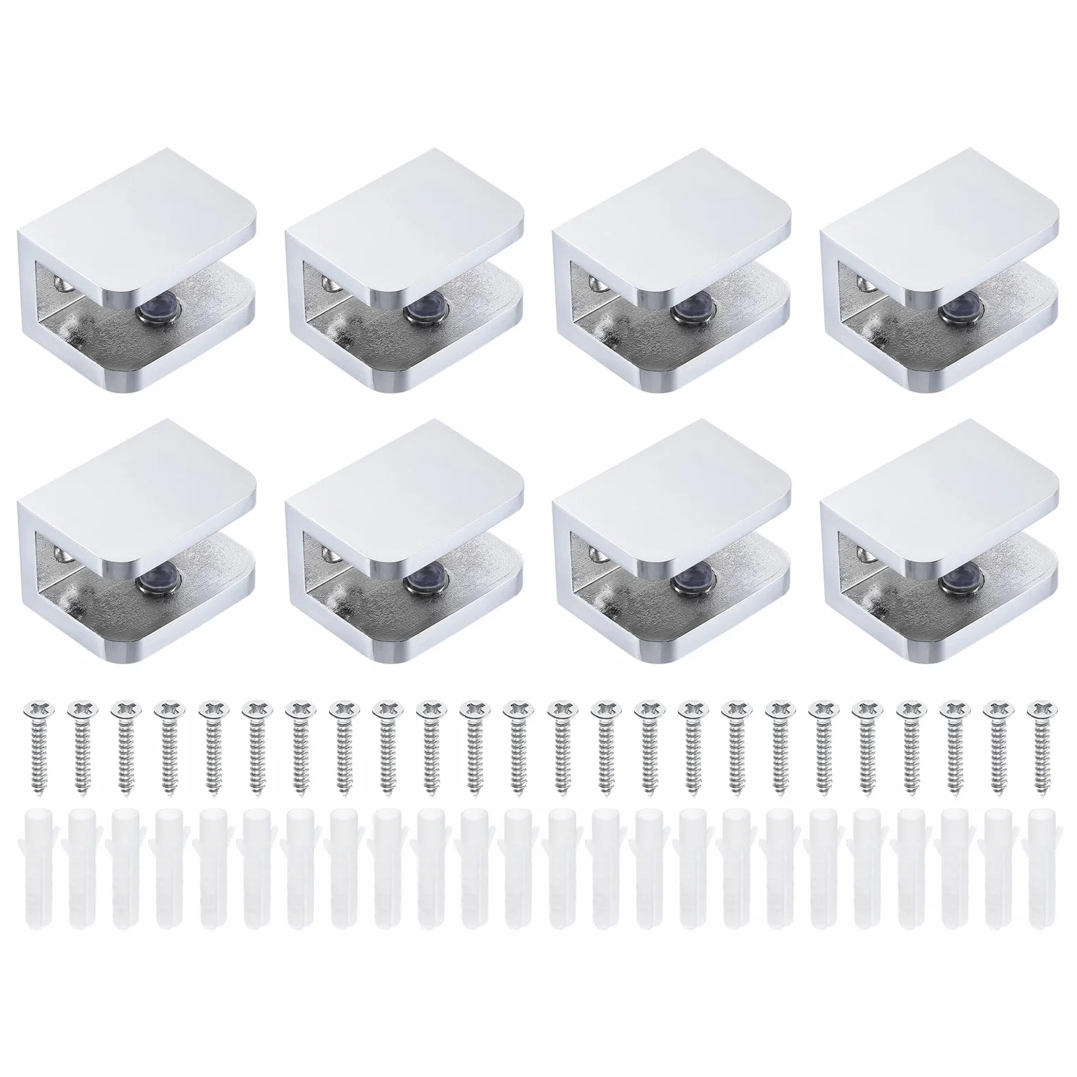 QUARKZMAN 8Pcs Soporte Para Estante De Vidrio, Soporte Para Estante De Vidrio Ajustable De Latón Sólido, Para Estante De Vidrio De Pared Clip Para Vidrio De 8-10mm (0.31"-0.39"), Plata