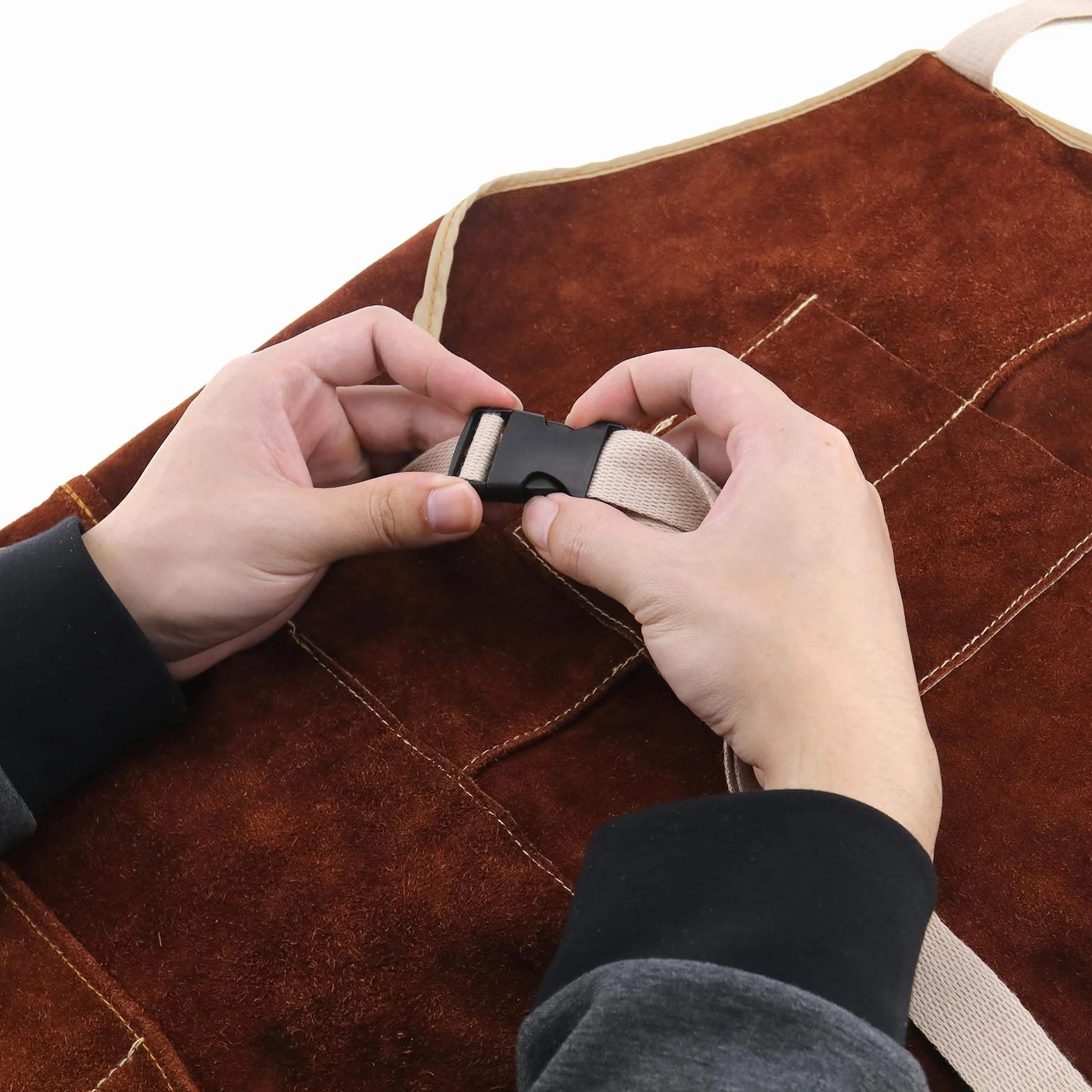 EMSea Delantal de Soldadura de Bolsillo Cuero de Vaca con Hebilla de Liberación Rápida Longitud Ajustable para Hombres Y Mujeres - 90x60 Cm (marrón Oscuro)